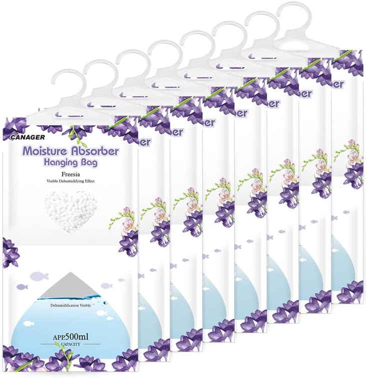 CANAGER Hanging Moisture Absorber, Freesia Moistureproof Hanging Bag，Dehumidifier Bag (8 packs)