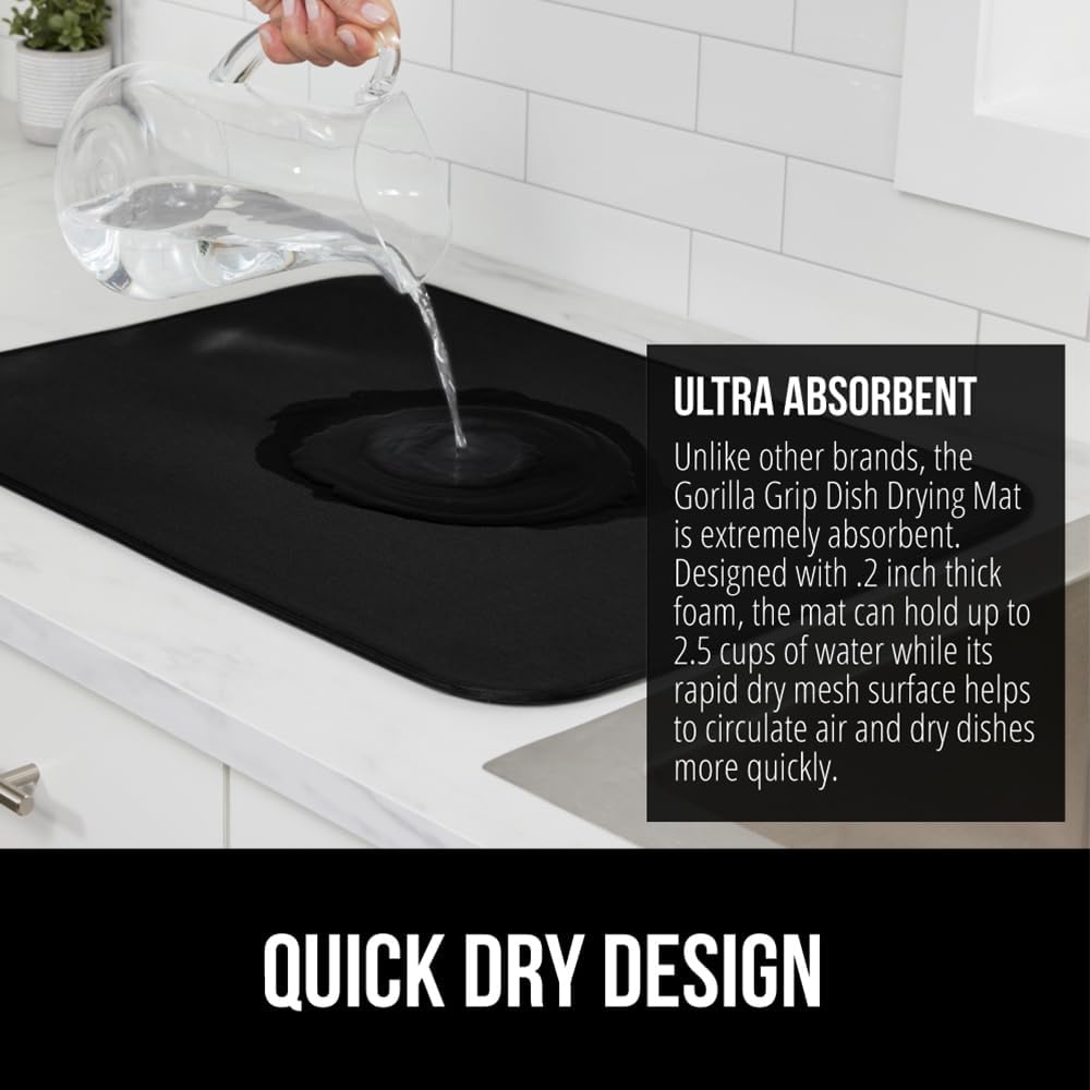 GORILLA GRIP Ultra Water Absorbent Microfiber Dish Drying Mat, 18x24, Quick Dry Thick Mesh, Slip