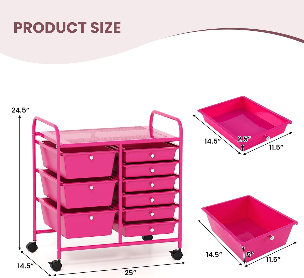 GOFLAME 9-Drawer Rolling Storage Cart, Mobile Utility Cart with Removable Drawers & Metal Frame