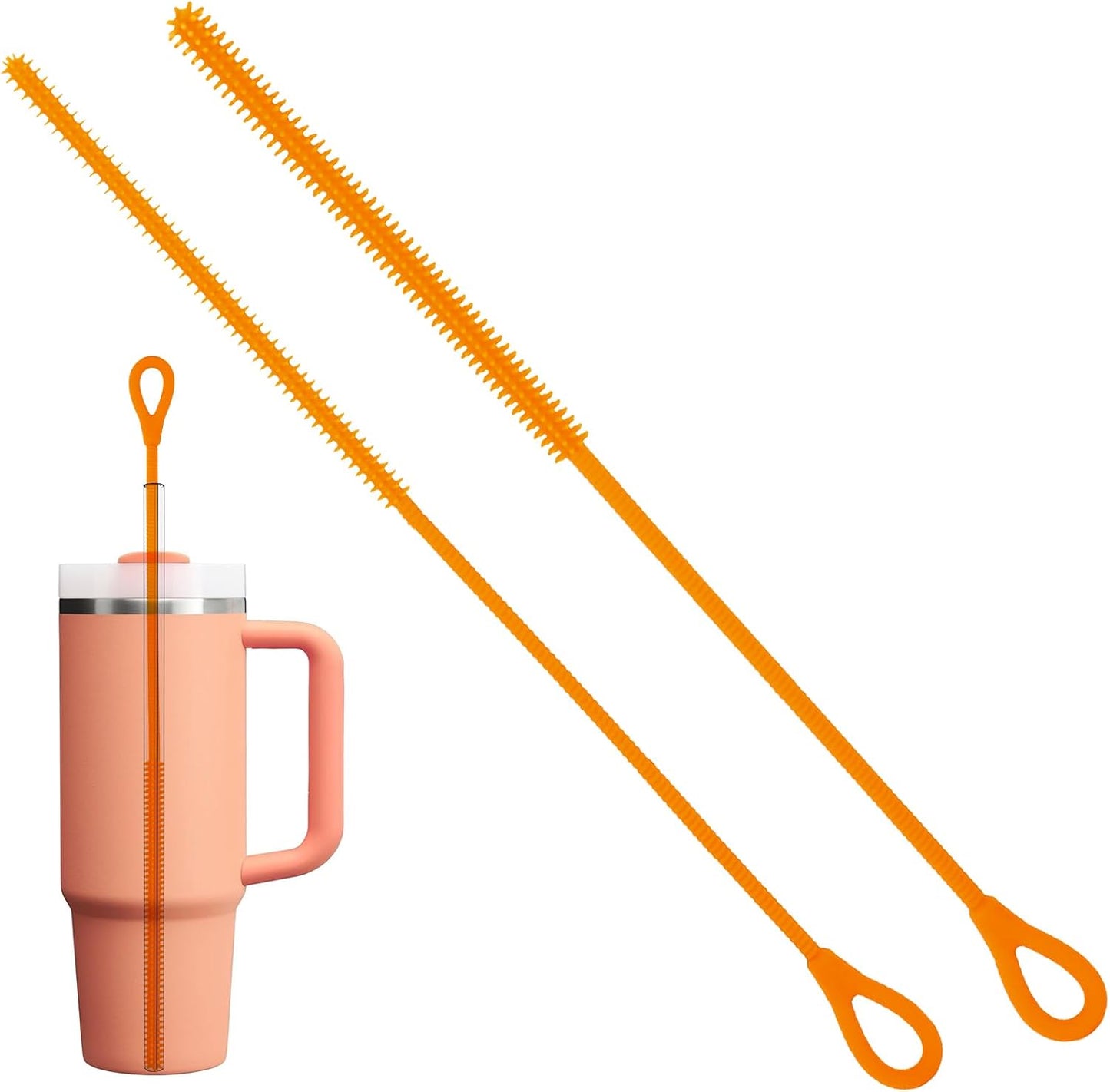 2Pcs Silicone Straw Cleaner Brush, 9.84in Reusable Straw Cleaner with Bendable Steel Core, Extra