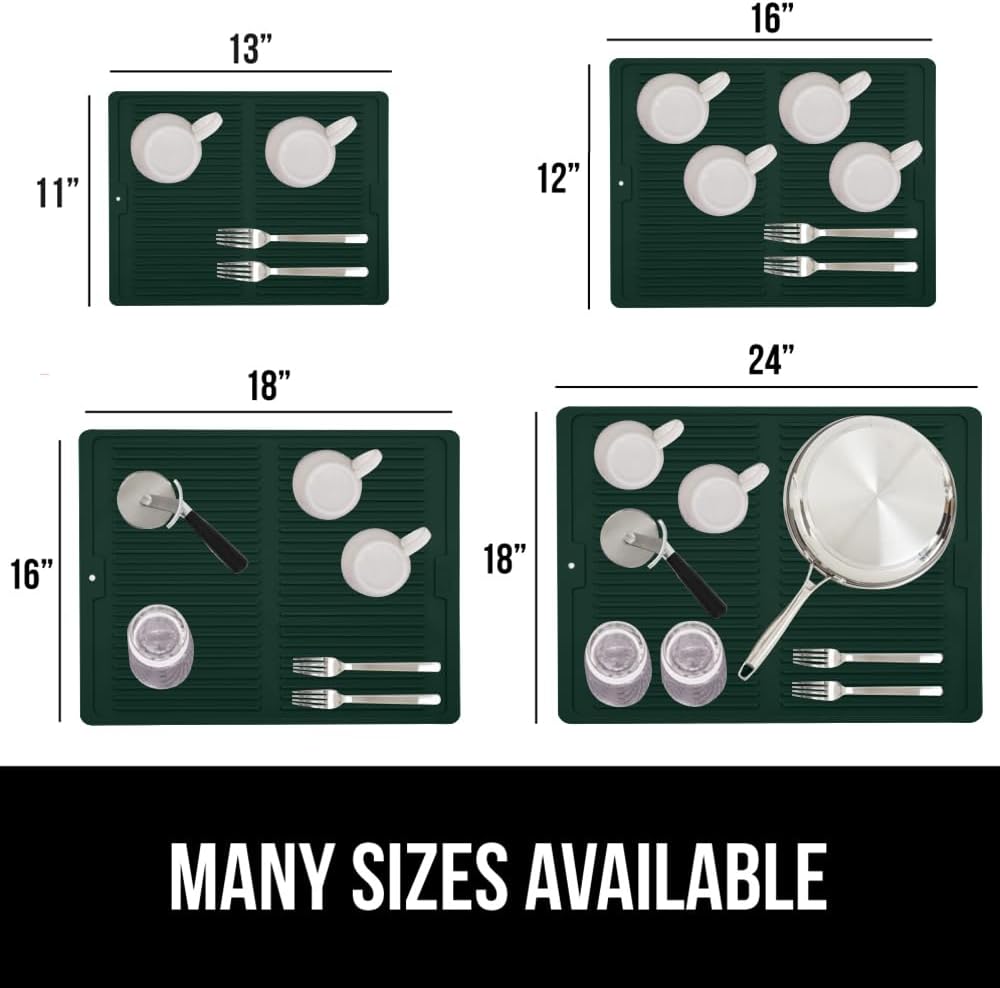 GORILLA GRIP 100% BPA-Free Silicone Dish Drying Mat for Kitchen Counter, Quick Dry, Water Catching