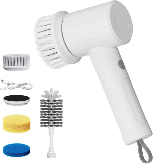 Electric Scrubber Spin- Rechargeable Cordless Handheld Spin Brush with 4 Replacement Brushs with 2