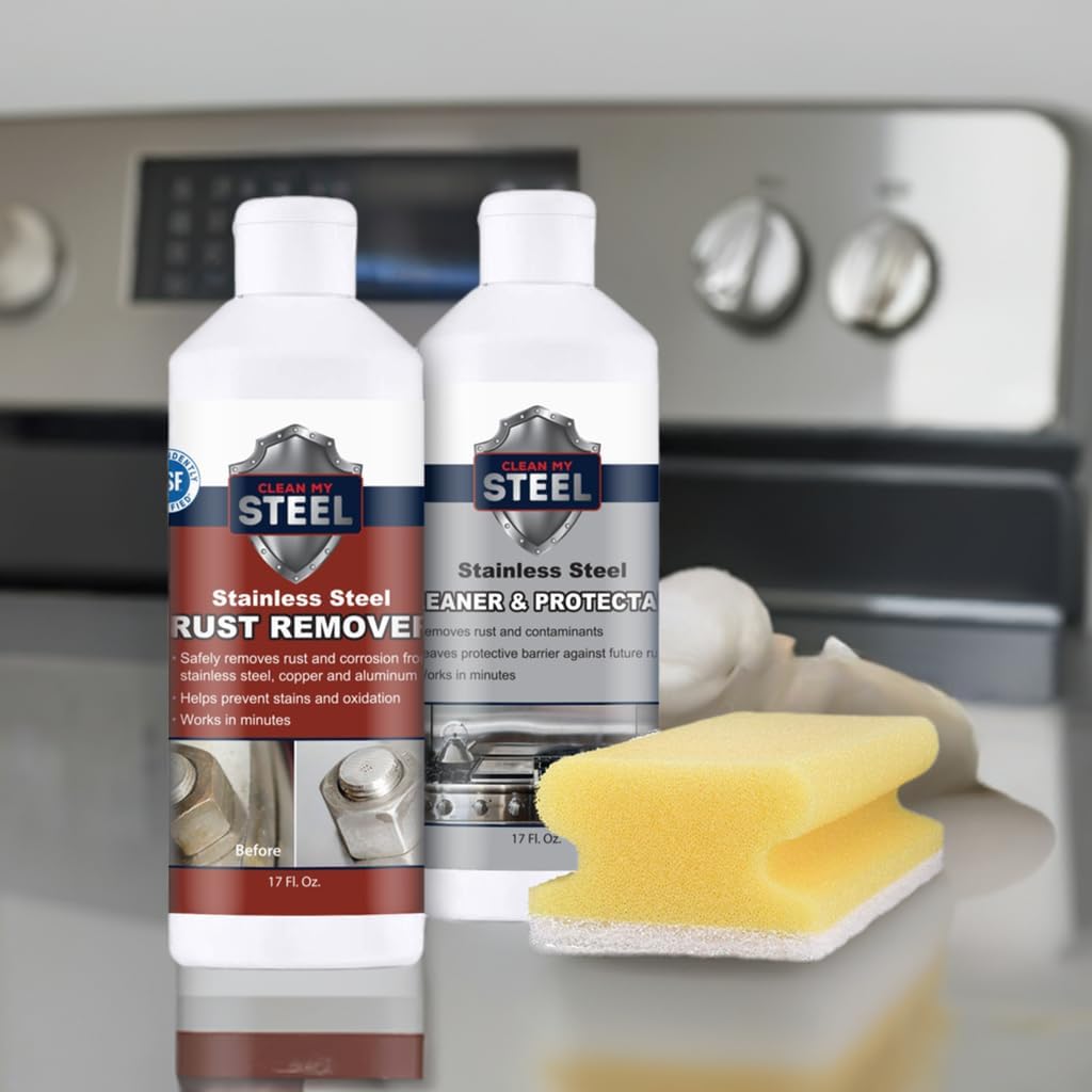 CLEAN MY STEEL Stainless Steel Rust Stain Remover, Protector & Cleaner Kit, Concentrated Formula
