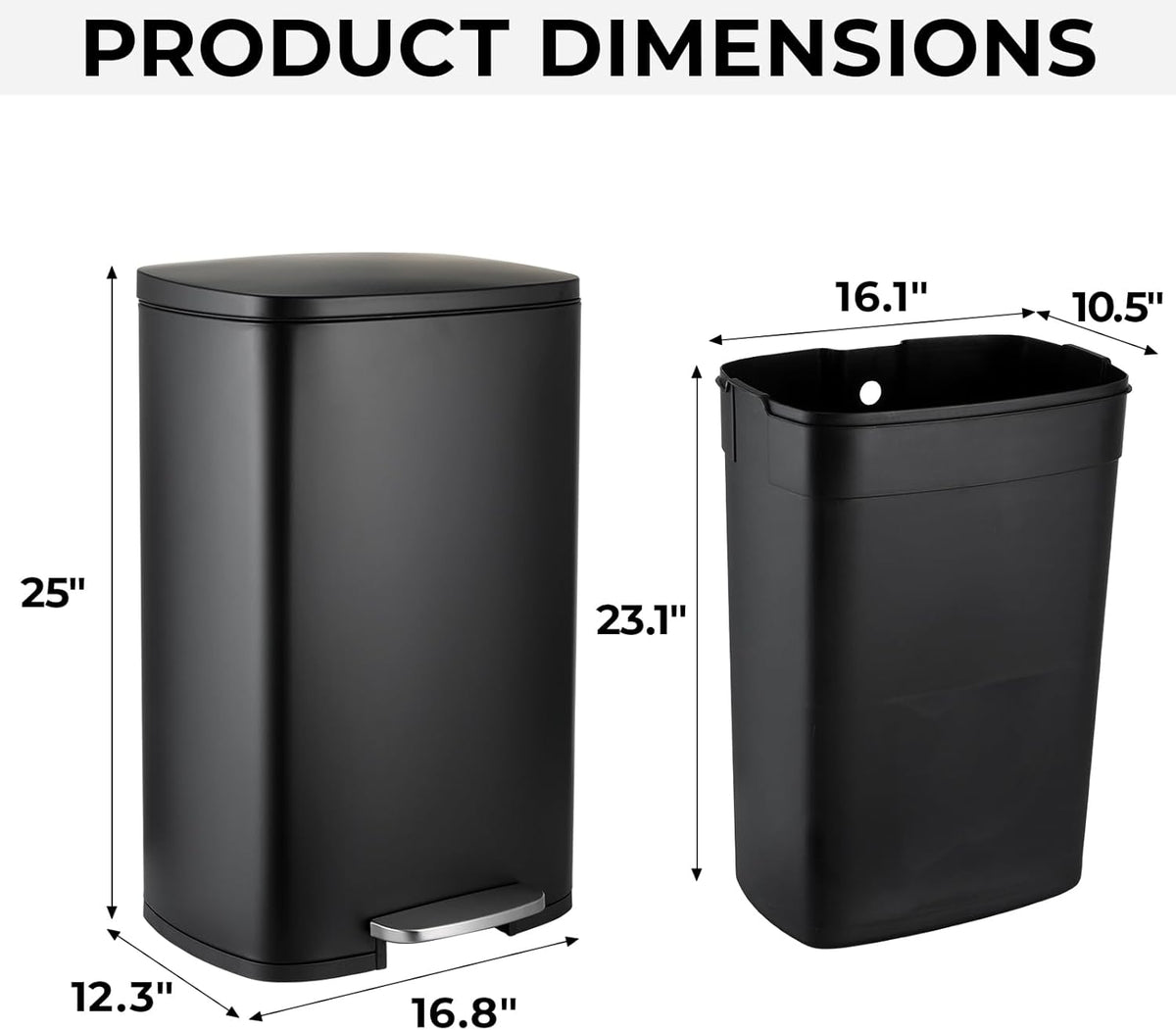 13.2 Gal Kitchen Trash Can, 50L Recycling or Garbage Bin, Brushed Stainless Steel Waste Basket