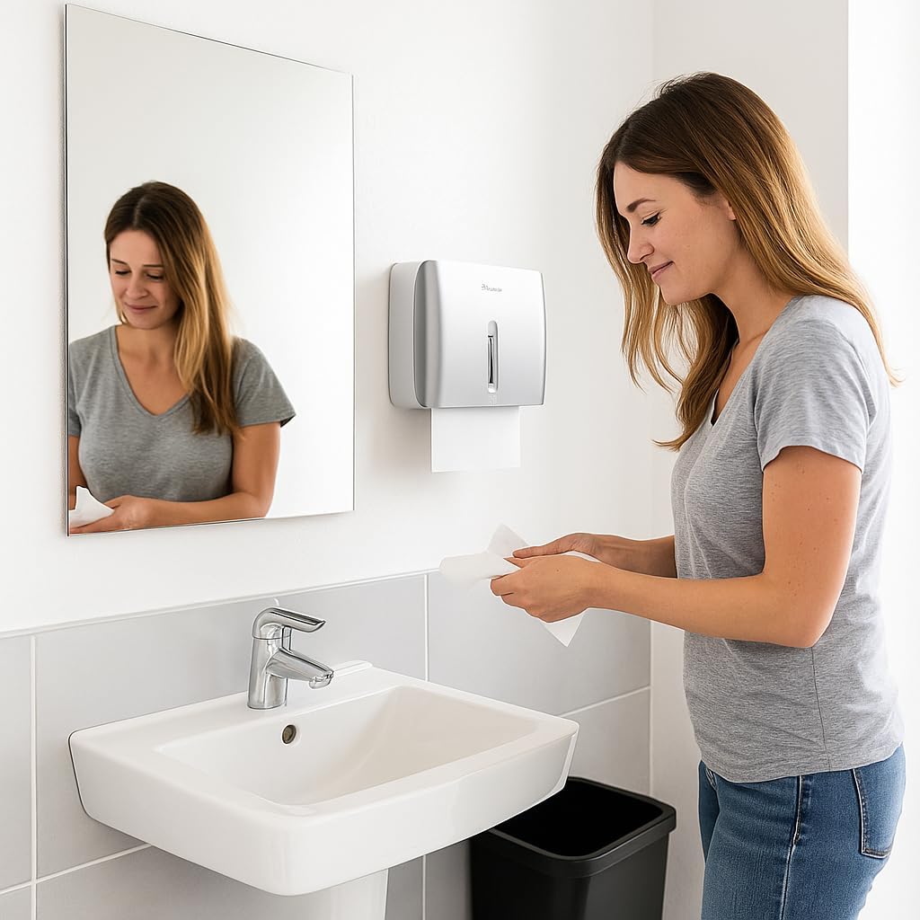 Paper Towel Dispenser Wall Mount Commercial & Home Use ABS Matte Silver Gray with Window Holds 200