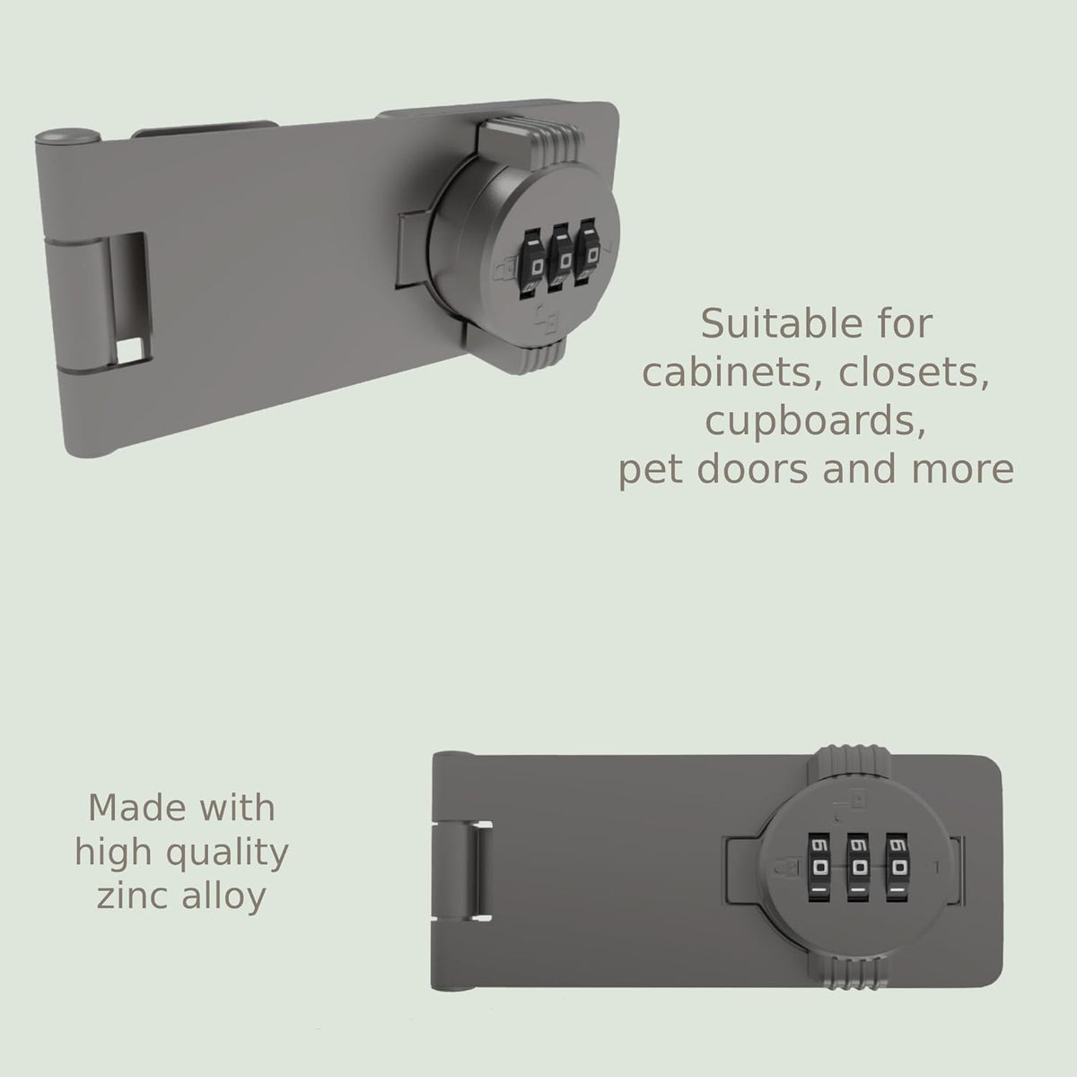 Keyless Combination Lock – 3-Digit Combination Lock for Cabinet Doors – Twist Knob Hasp Latch Lock