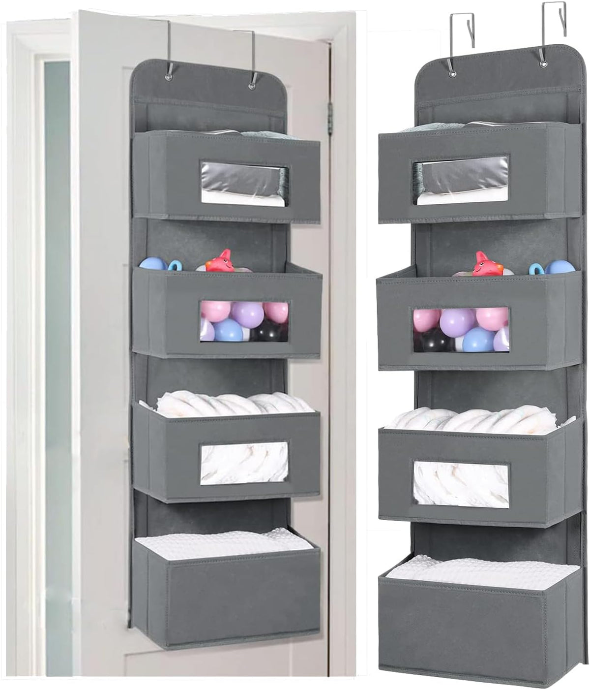 MAX Houser 4-Shelf Over The Door Hanging Organizer with 2 Metal Hooks,4 Pocket Over The Door Wall