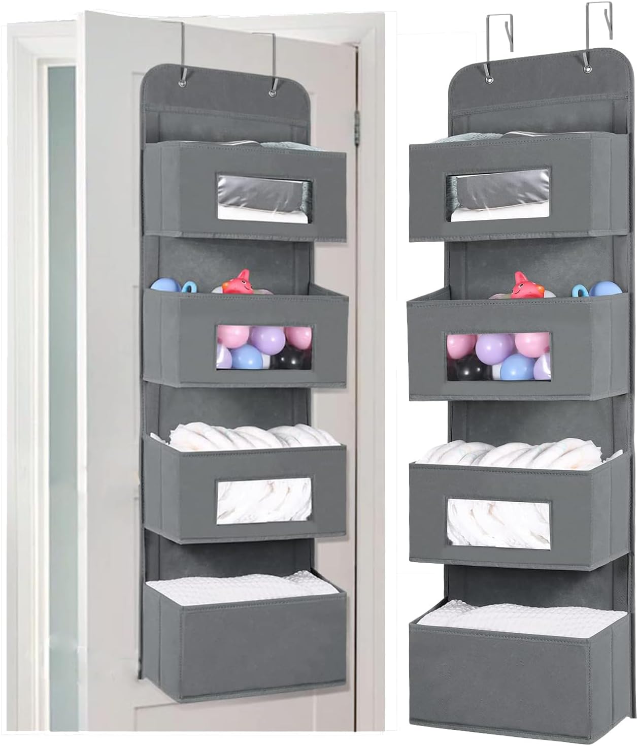 MAX Houser 4-Shelf Over The Door Hanging Organizer with 2 Metal Hooks,4 Pocket Over The Door Wall
