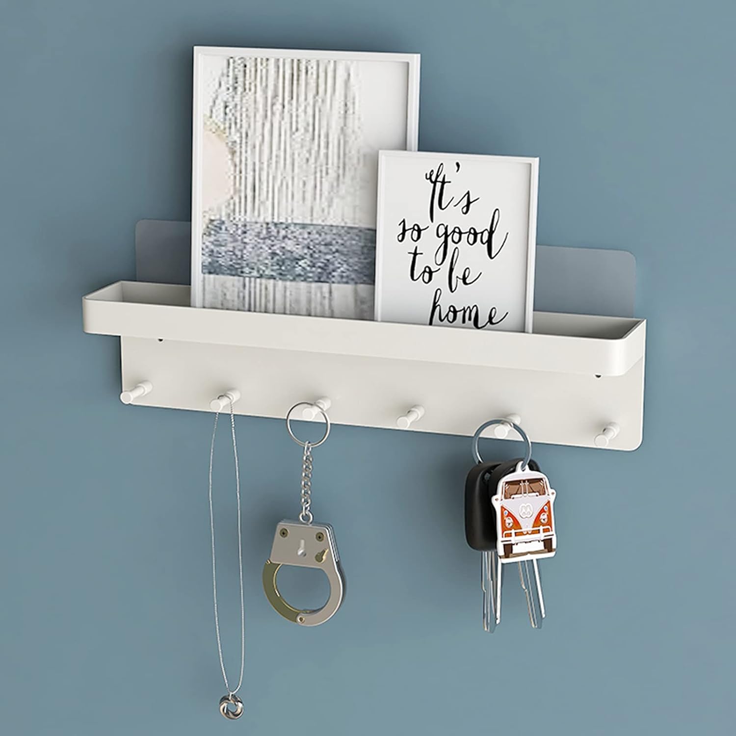 MKO Key Holder for Wall, Mail Organizer and Key Rack Wall Mount with Tray & 6 Hooks for Hallway
