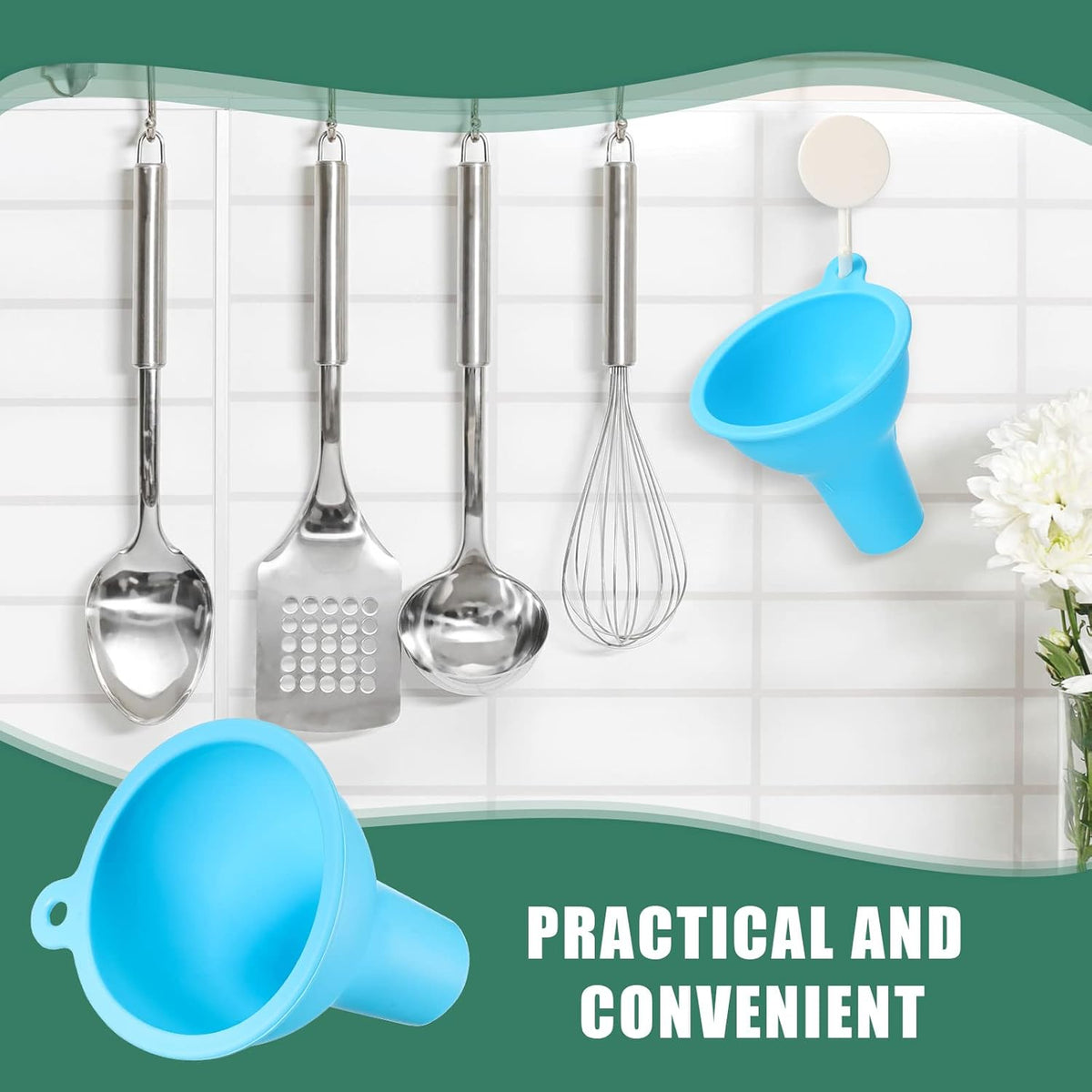Silicone Funnels 4 Pieces Wide Mouth Funnel Flexible Condiment Sauce Canning Set for Home