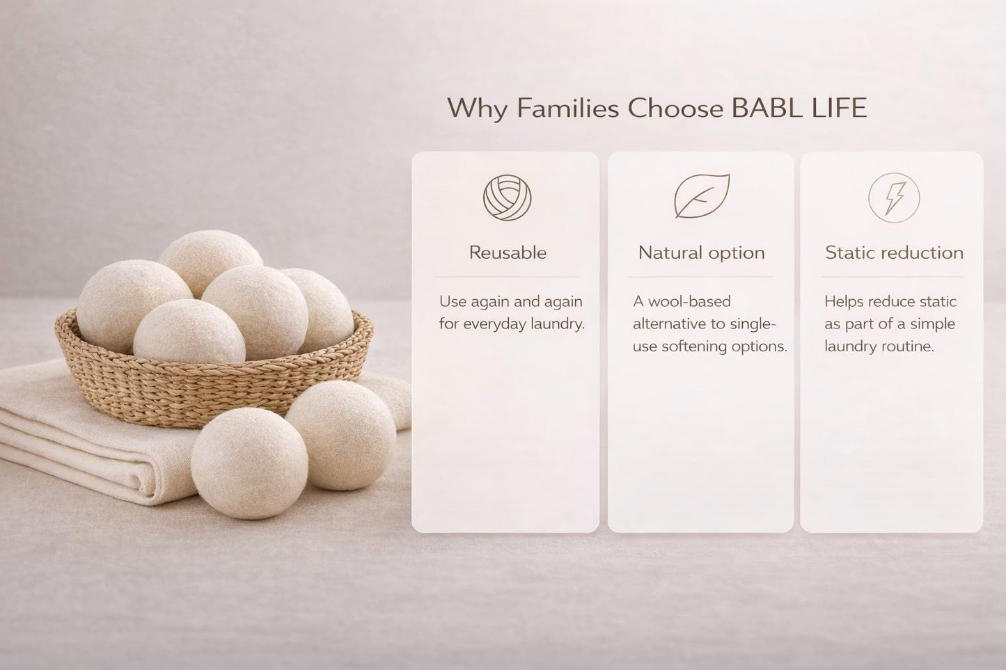 BABL LIFE Wool Dryer Balls 6 Pack, 100% New Zealand Wool, Reusable Dryer Balls for Laundry, Natural