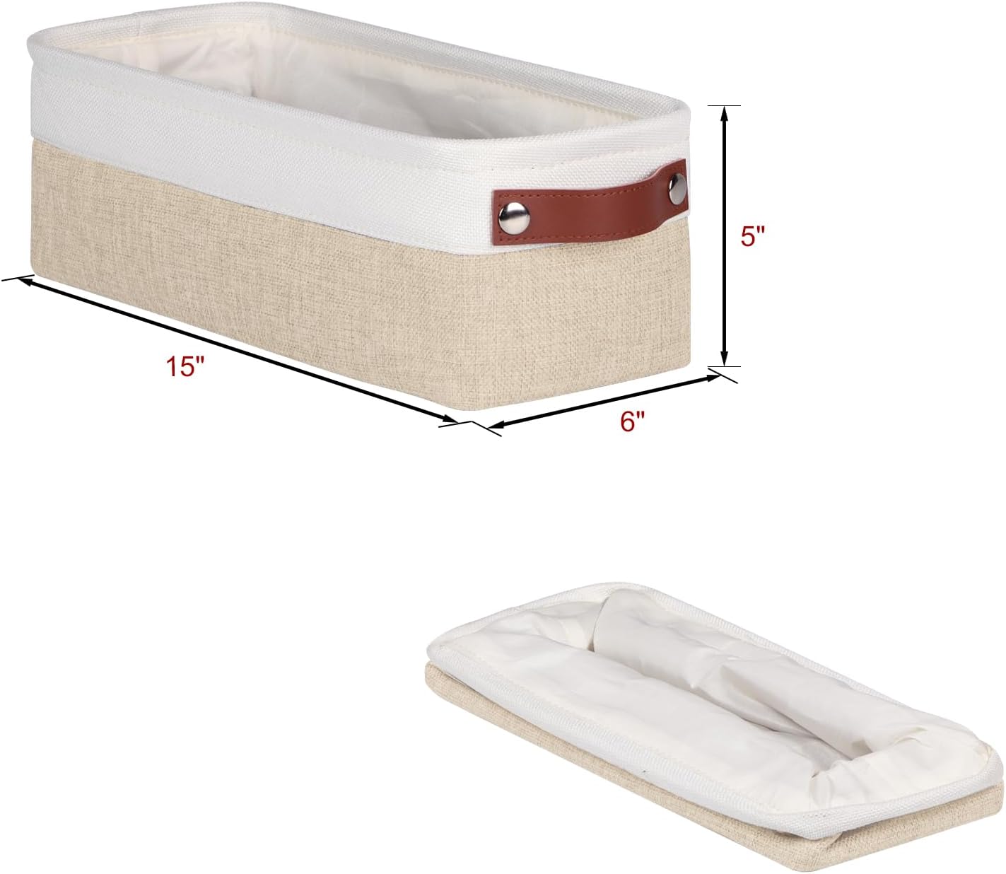 Univivi 4PC Long Narrow Storage Baskets, Small Fabric Storage Bins with PU Handles for