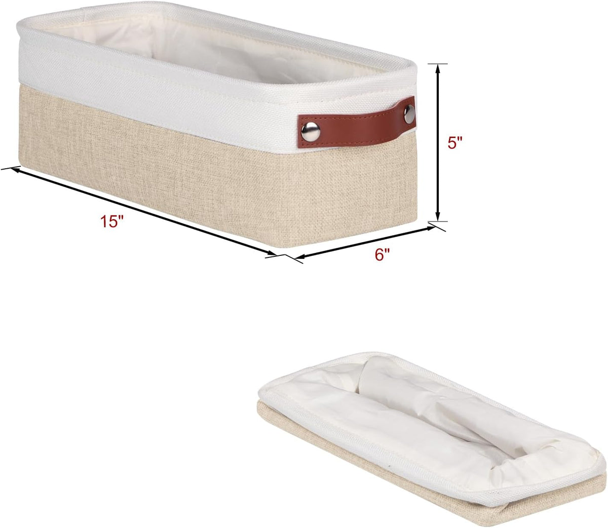 Univivi 4PC Long Narrow Storage Baskets, Small Fabric Storage Bins with PU Handles for