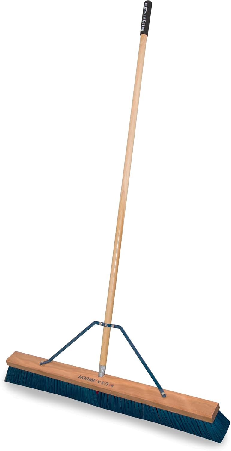 36" Heavy Duty Outdoor Push Broom with 60" Handle. Ideal for Ashpalt, Concrete & Heavy Debris.