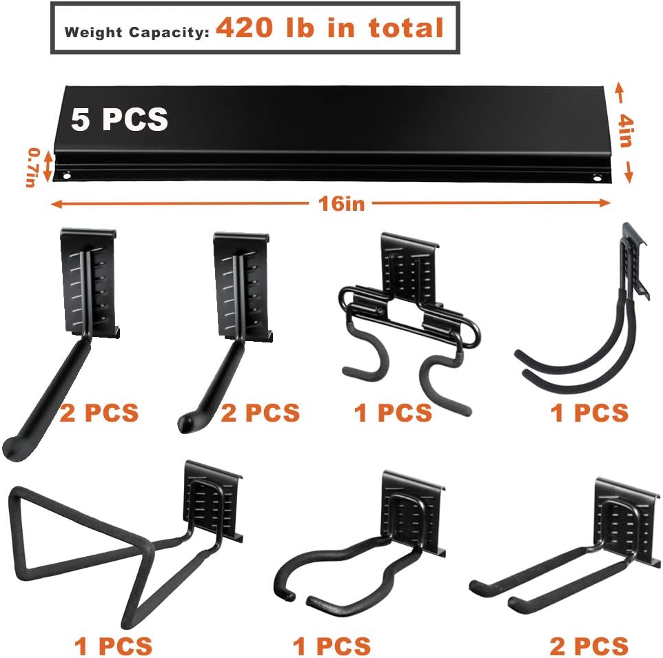 Wallmaster 15 PCS Tool Storage Rack, Garage Storage Wall Mount Organizer Garden Tool Heavy Duty