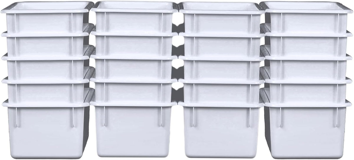 Wood Designs Cubby Storage Bin, Heavy Duty Plastic Containers for Kids White Cubby Tray Set of 20