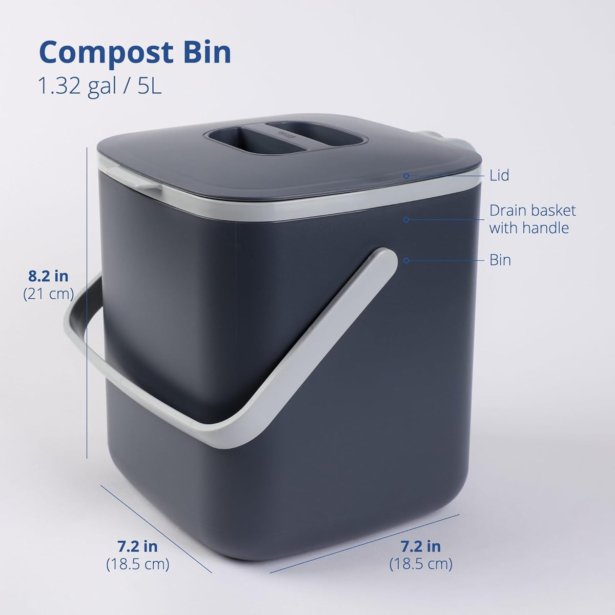 Blue Ginkgo Kitchen Compost Bin [5L / 1.32 GAL] – Filter-Free, Odor-Tight Countertop Food Waste