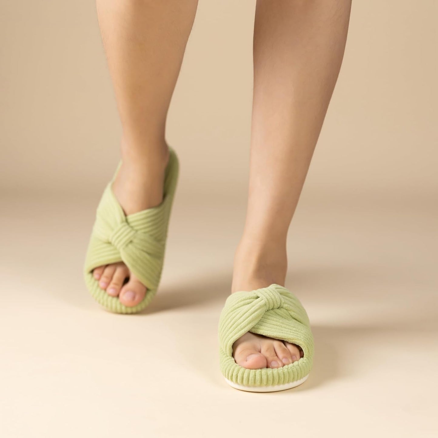 Chantomoo Slippers for Women Memory Foam House Bedroom Corduroy Bow Crossbands Slide Slipper Shoes