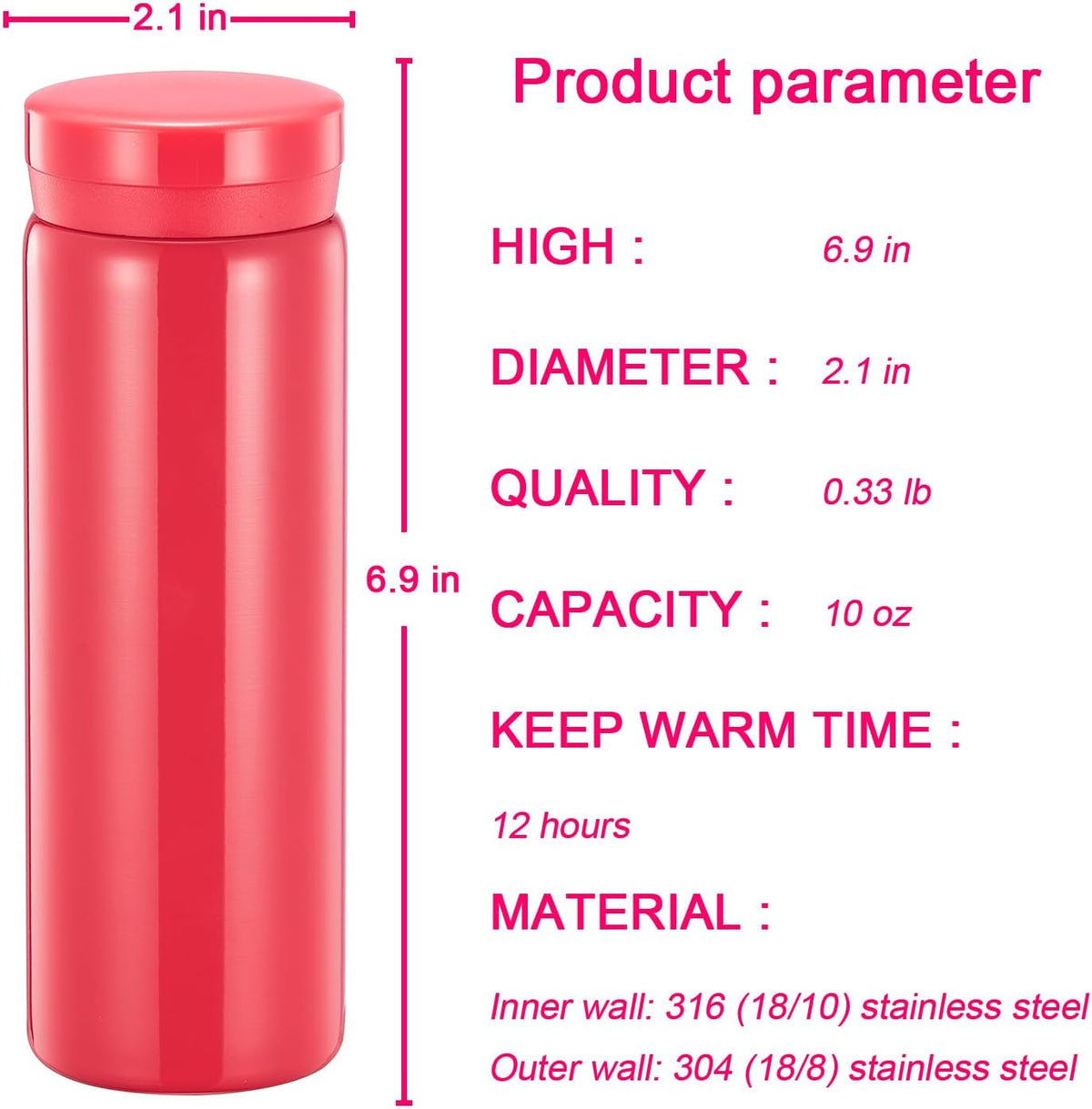 10oz Mini Water Bottle Stainless Steel Thermos Small Flask - Insulated Vacuum, Leak Proof, Keeps