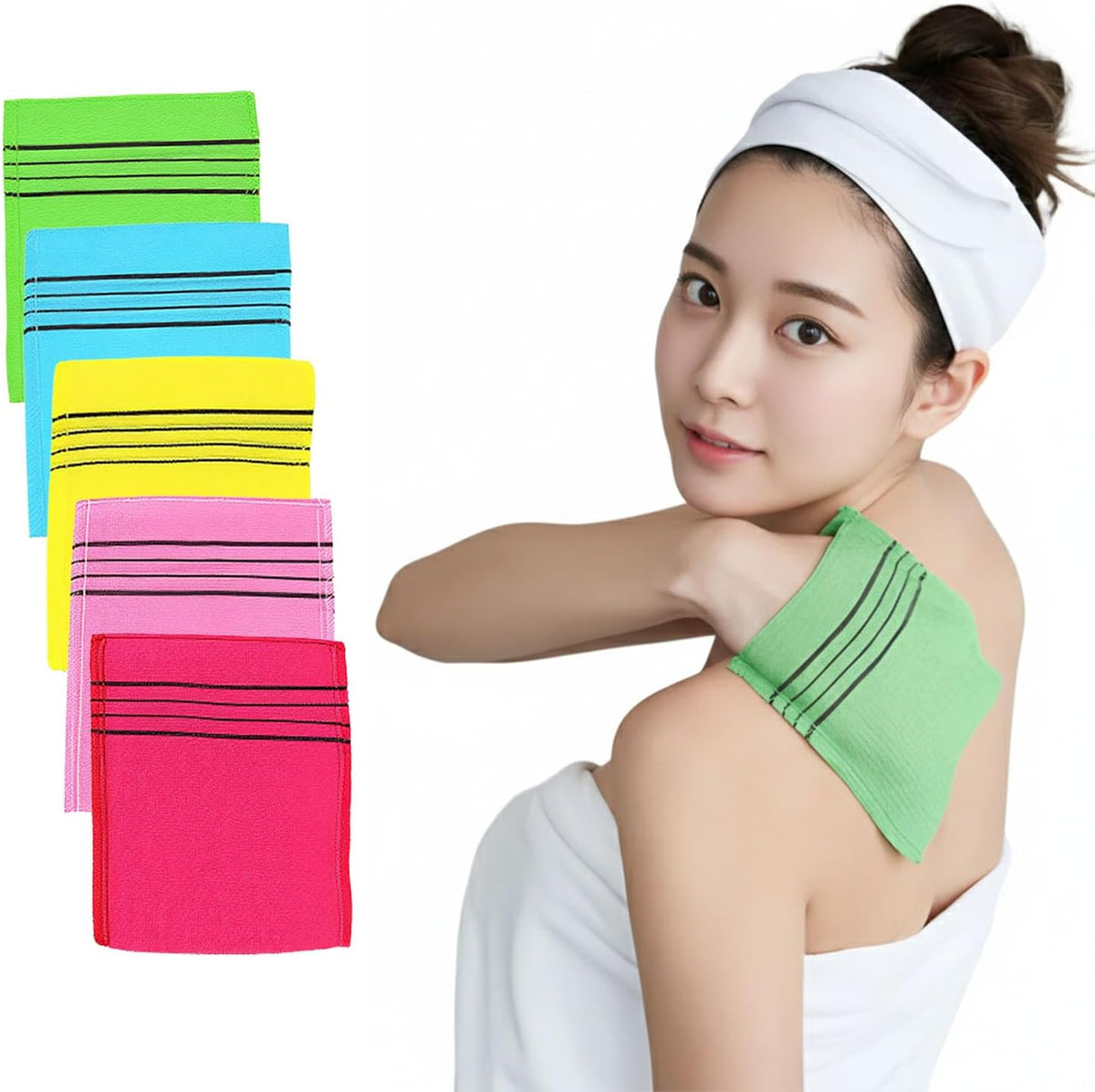 Korean Exfoliating Mitt, Small Size, 5 Colors, Back and Body Exfoliating Washcloth for Removing