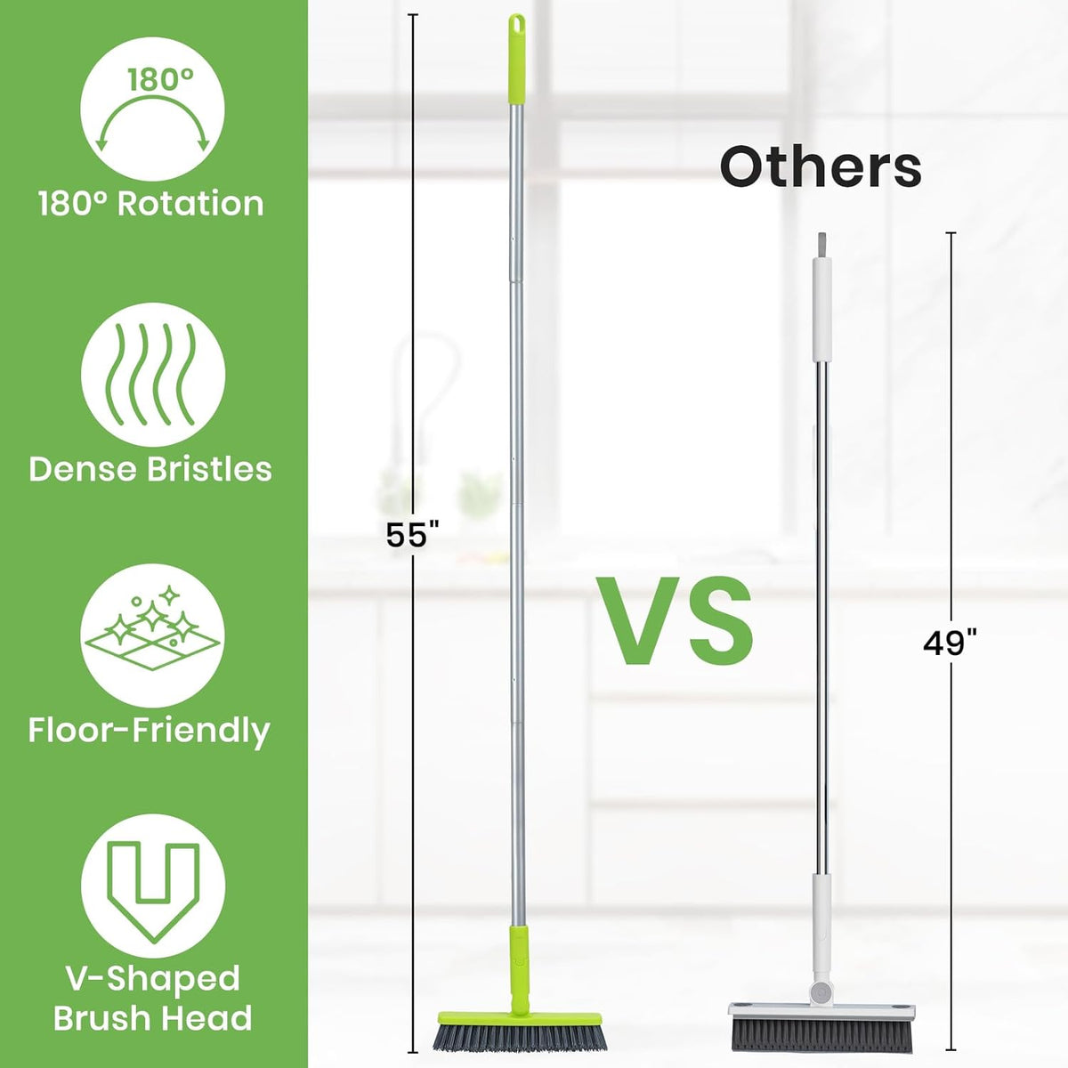 Grout Cleaner Brush with Long Handle, Floor Scrub Brush for Shower Tile, Bathroom Crevice Cleaning