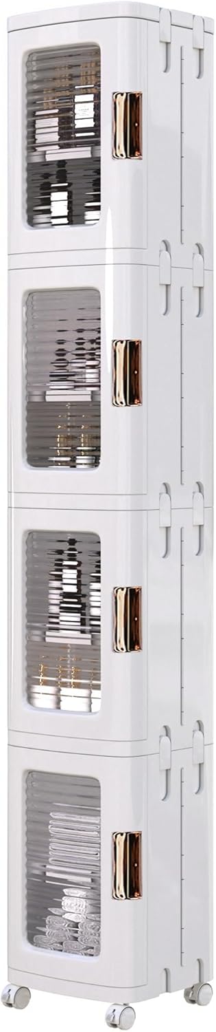 VECELO 4-Tier Tall Narrow Storage Cabinet with Movable Wheels, Adjustable Shelves, Anti-Tip, Slim