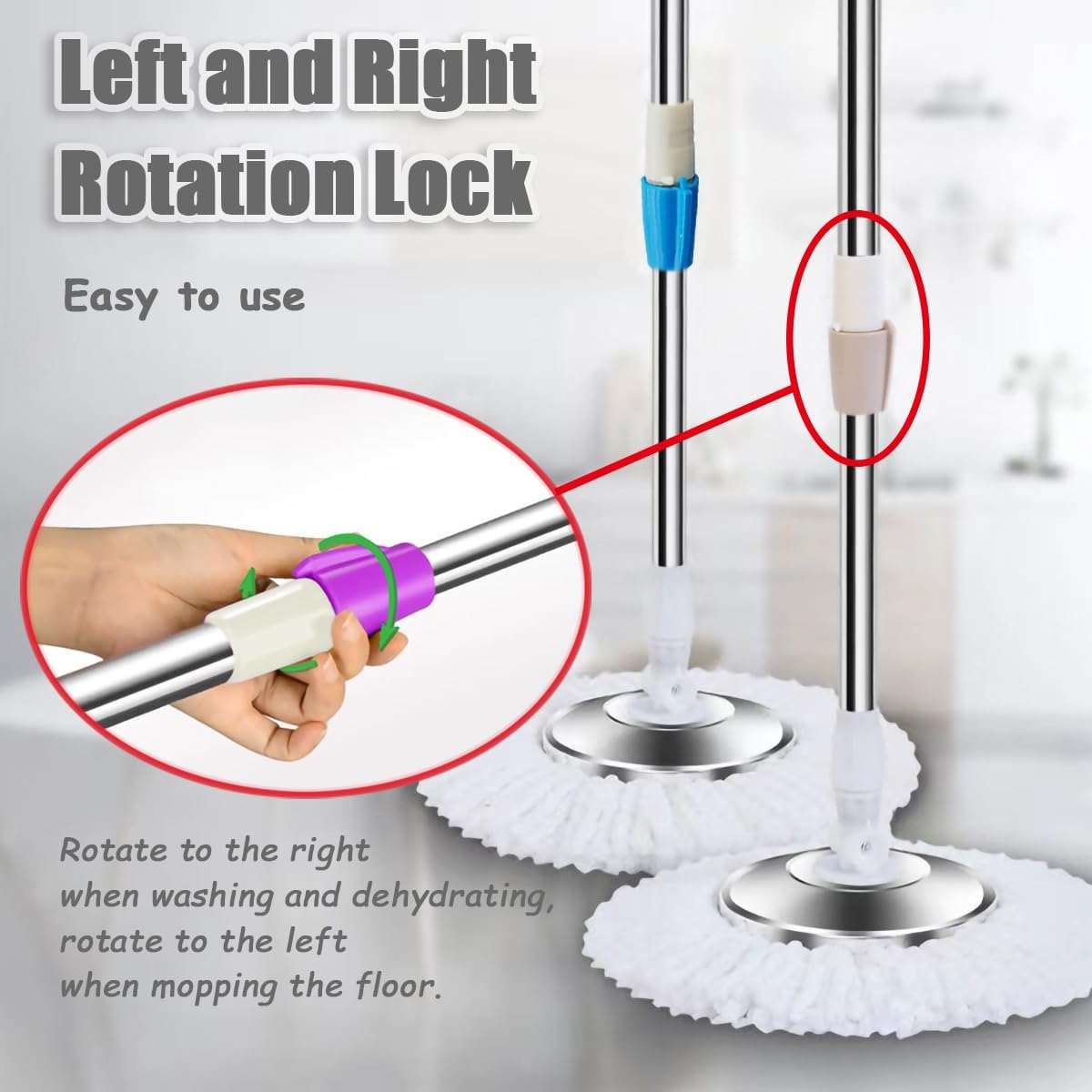 Extended Spin Mop Replacement Mop Handle, Upgraded 60-inch 360 Degrees Rotating Telescopic