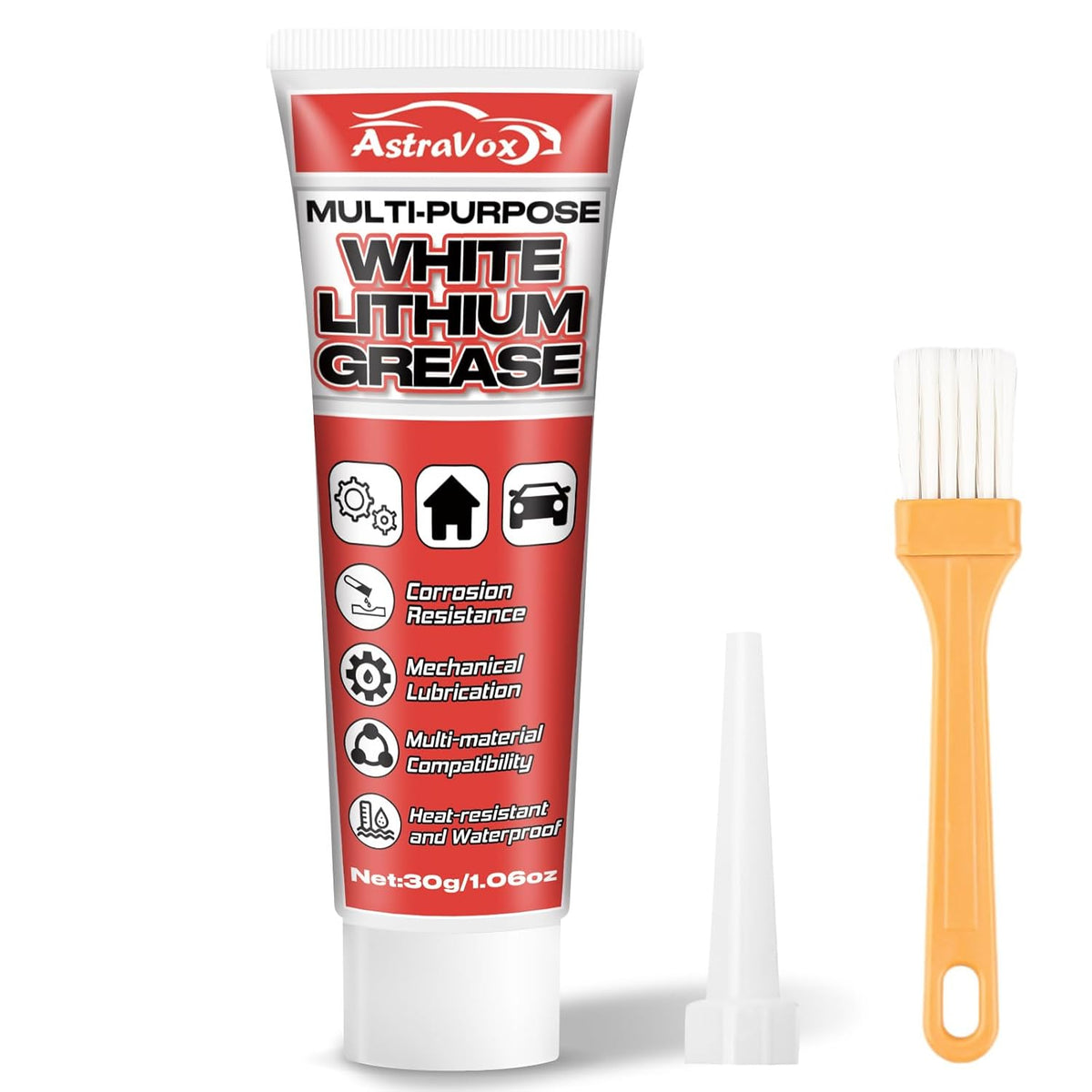 AstraVox White Lithium Grease, Multi-Purpose Lubricant Lithium Grease with Brush for Hinges