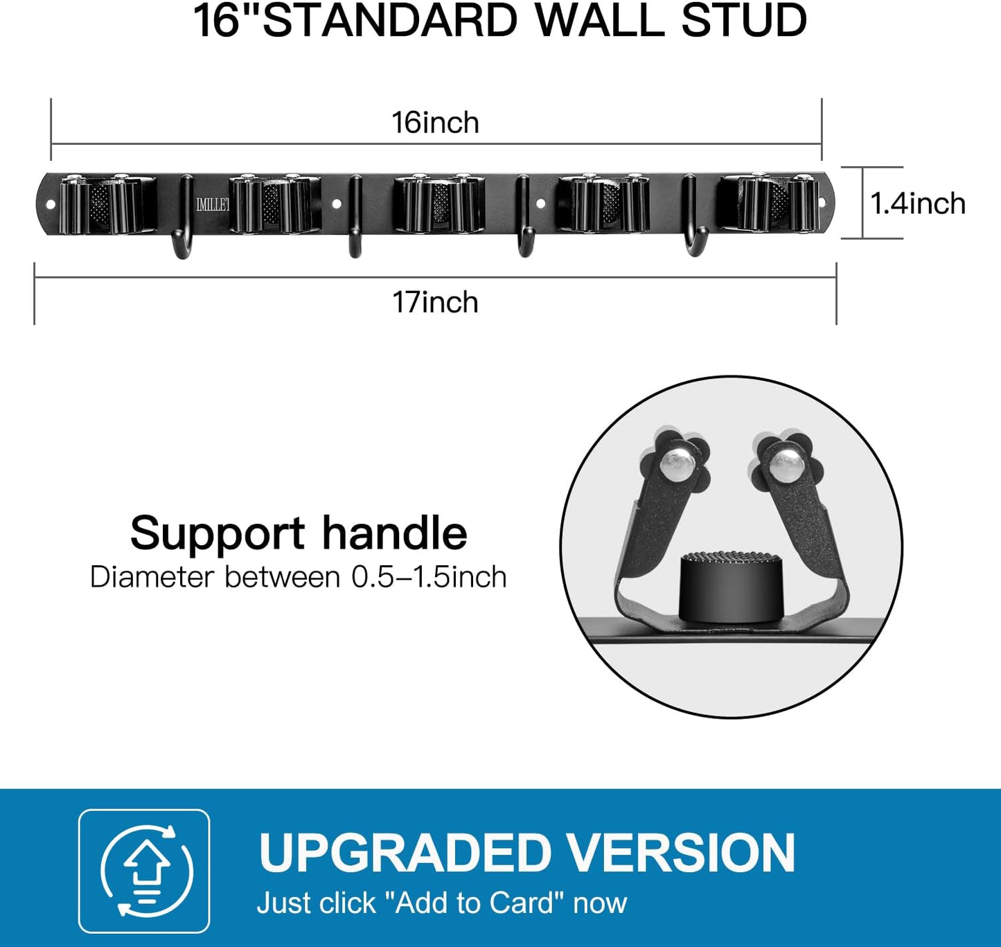IMILLET Broom Holder Wall Mount, Broom Holder Stainless Steel Heavy Duty Garage Organization Broom