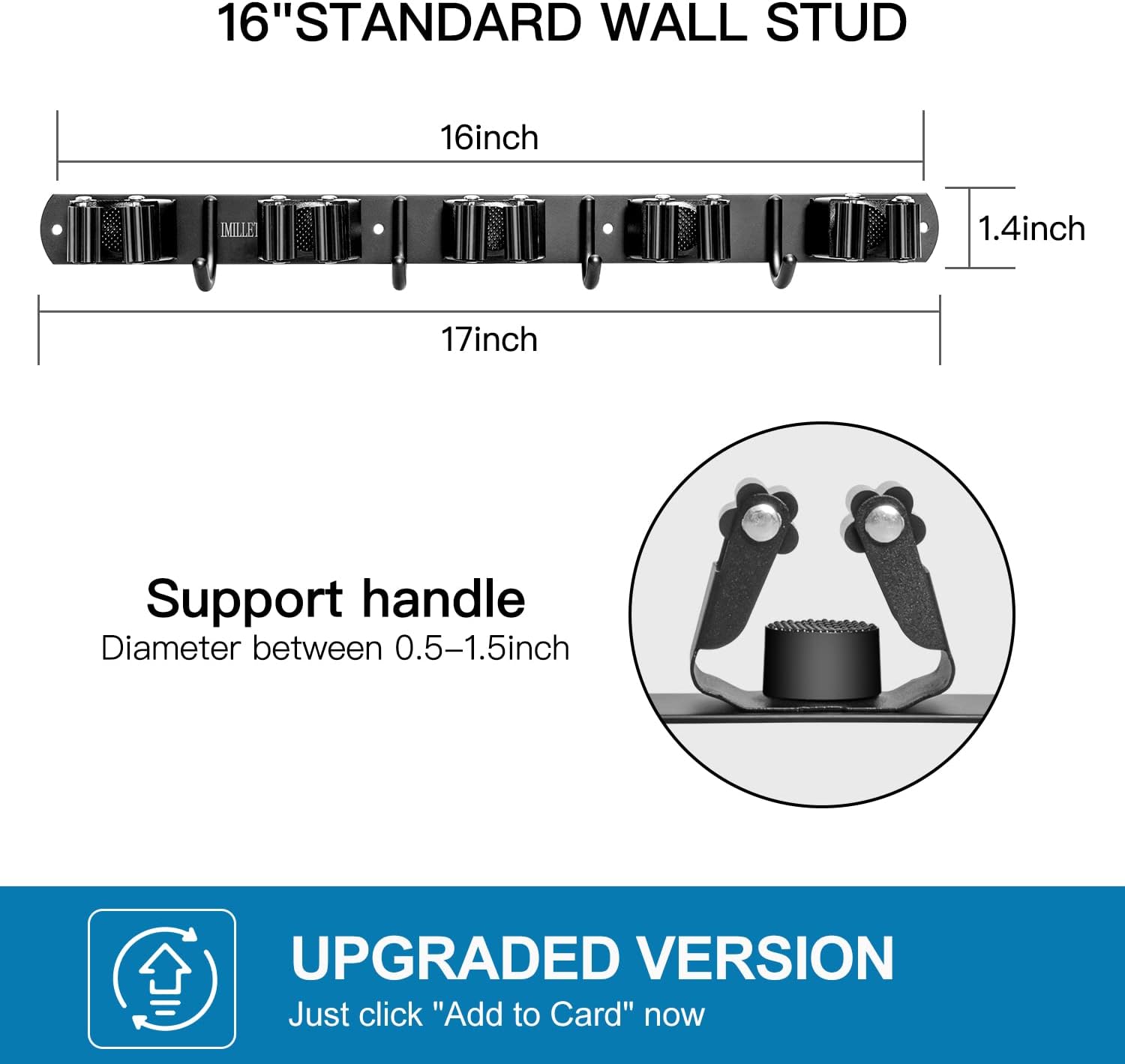 IMILLET Broom Holder Wall Mount, Broom Holder Stainless Steel Heavy Duty Garage Organization Broom