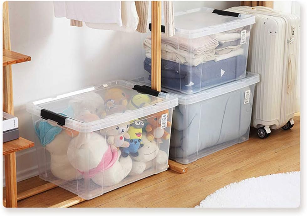 Ggbin 34 Quart Clear Lidded Storage Container Tote, Plastic Storage Box Bin with Black Latch, 4