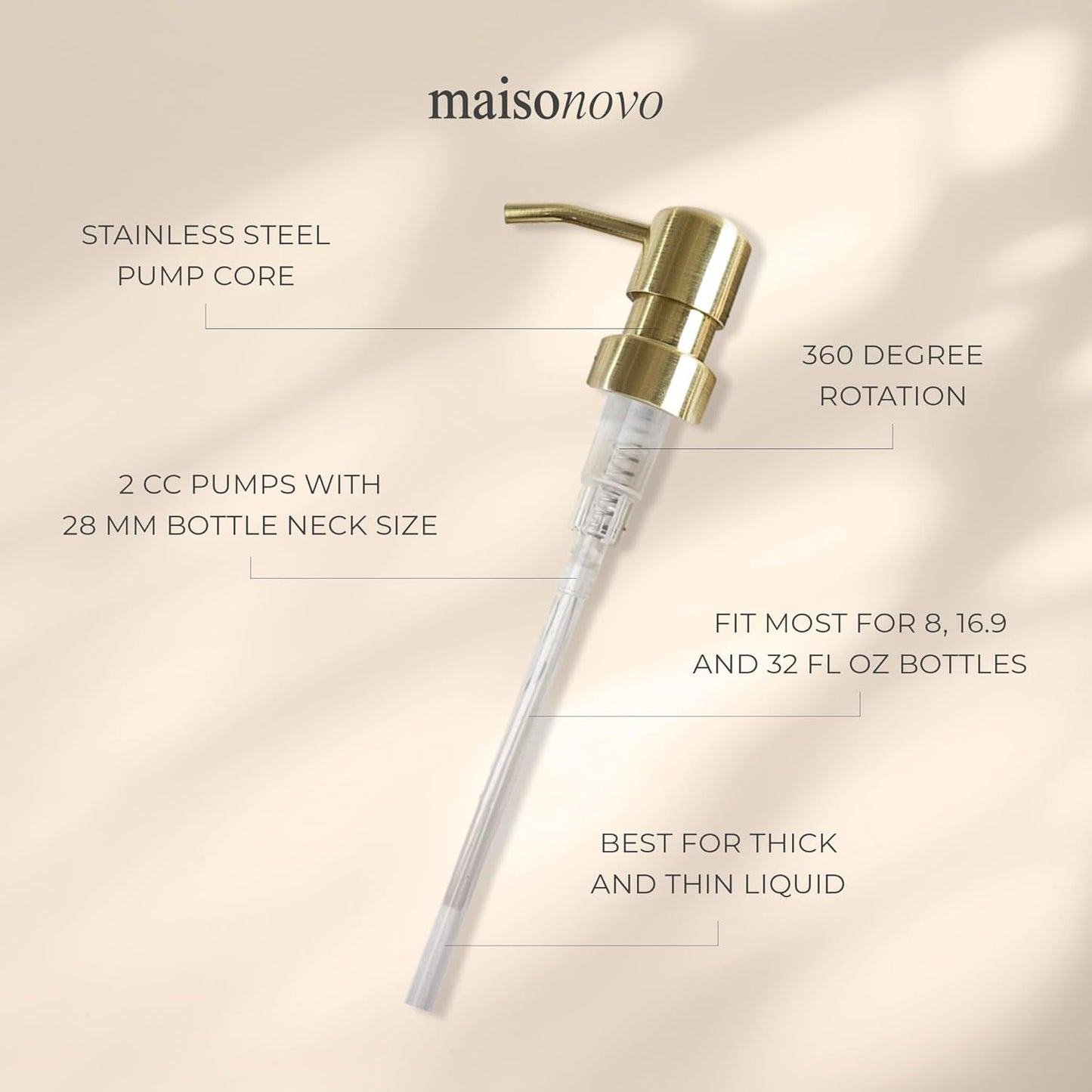 MaisoNovo Soap Pump Replacement - 2X Gold Metal Pumps - Pump Dispenser - Soap Dispenser Pump