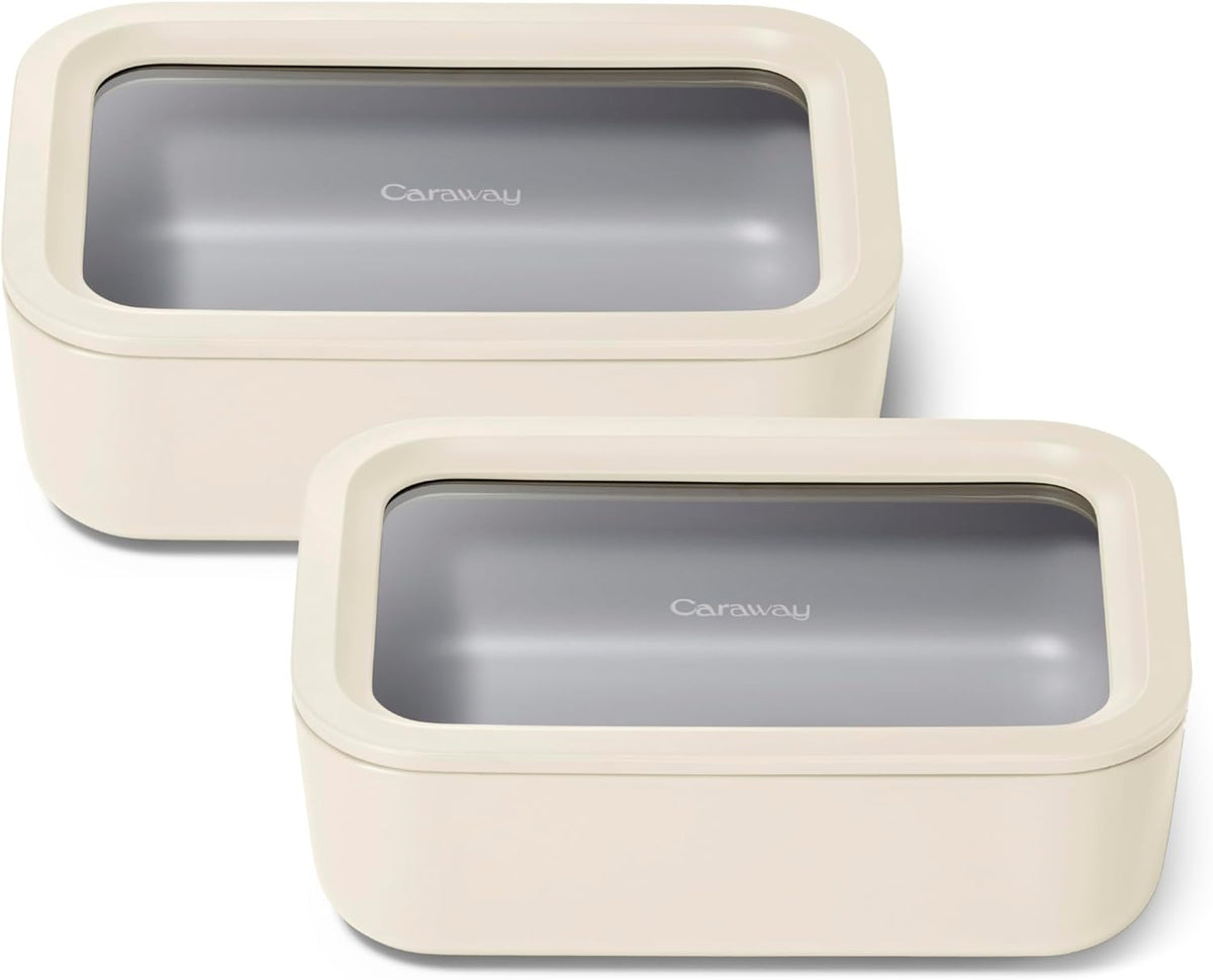 Caraway 2pc Glass Food Storage Set - 6.6 Cup Food Containers (2) - Ceramic Coated - Non Toxic, Non