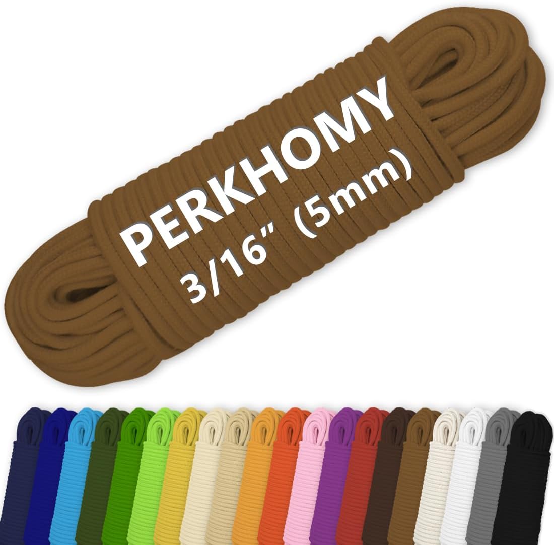 PerkHomy Cotton Rope 3/16" (5mm) 100 ft Multi Purpose Utility Diamond Braided Cord, Natural Cotton