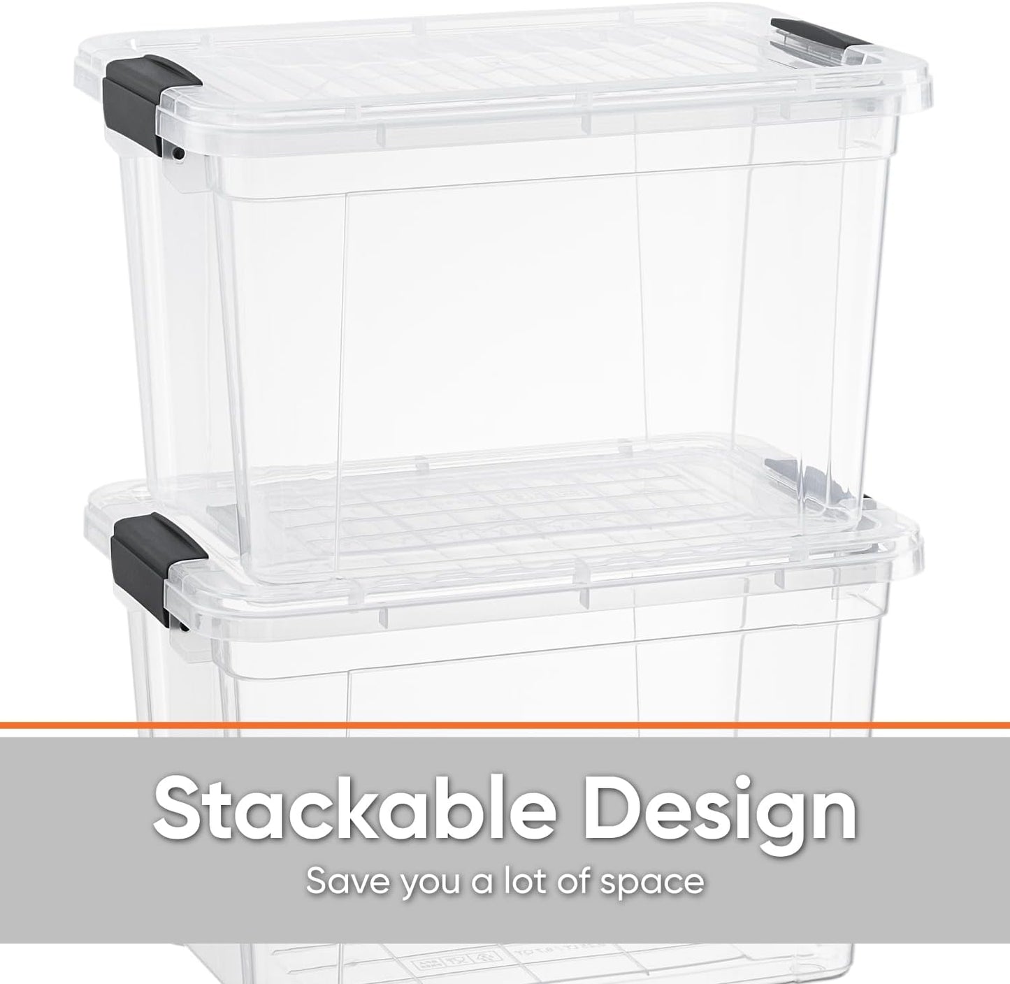 Superio Clear Storage Boxes with Lids, 26.5 Quart Plastic Container Bins for Organizing, Stackable