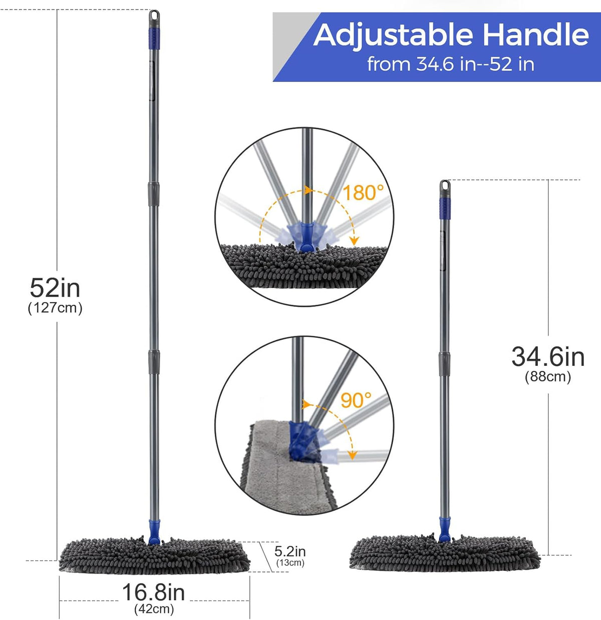 MASTERTOP Microfiber Dust Mop,Double-Sided Flat Mops for Hardwood Floors with 4 Reusable Mop Pads