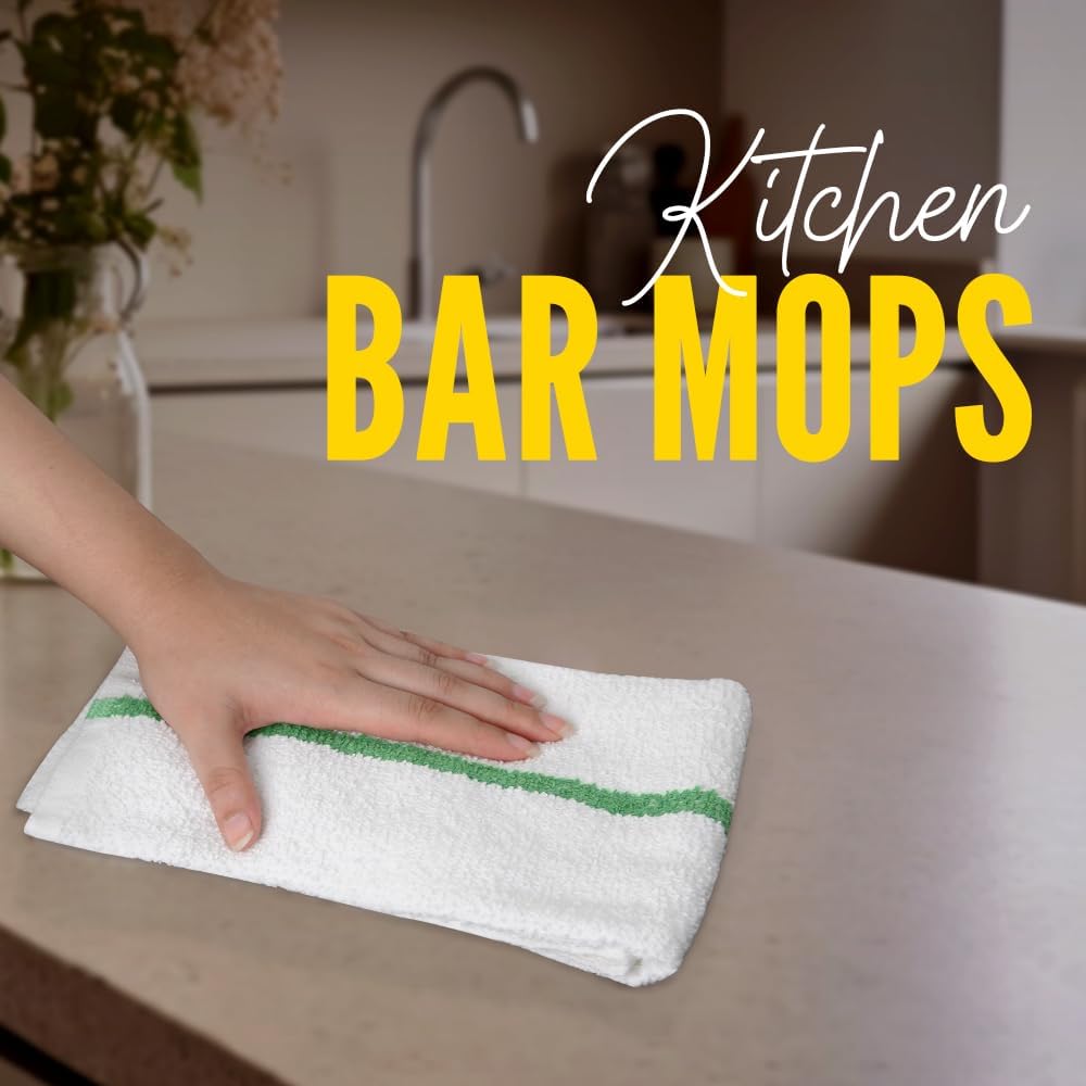 Avalon Towels Terry Bar Mop Towels (Value Pack of 12) Size 16"x19" – Absorbent and Durable