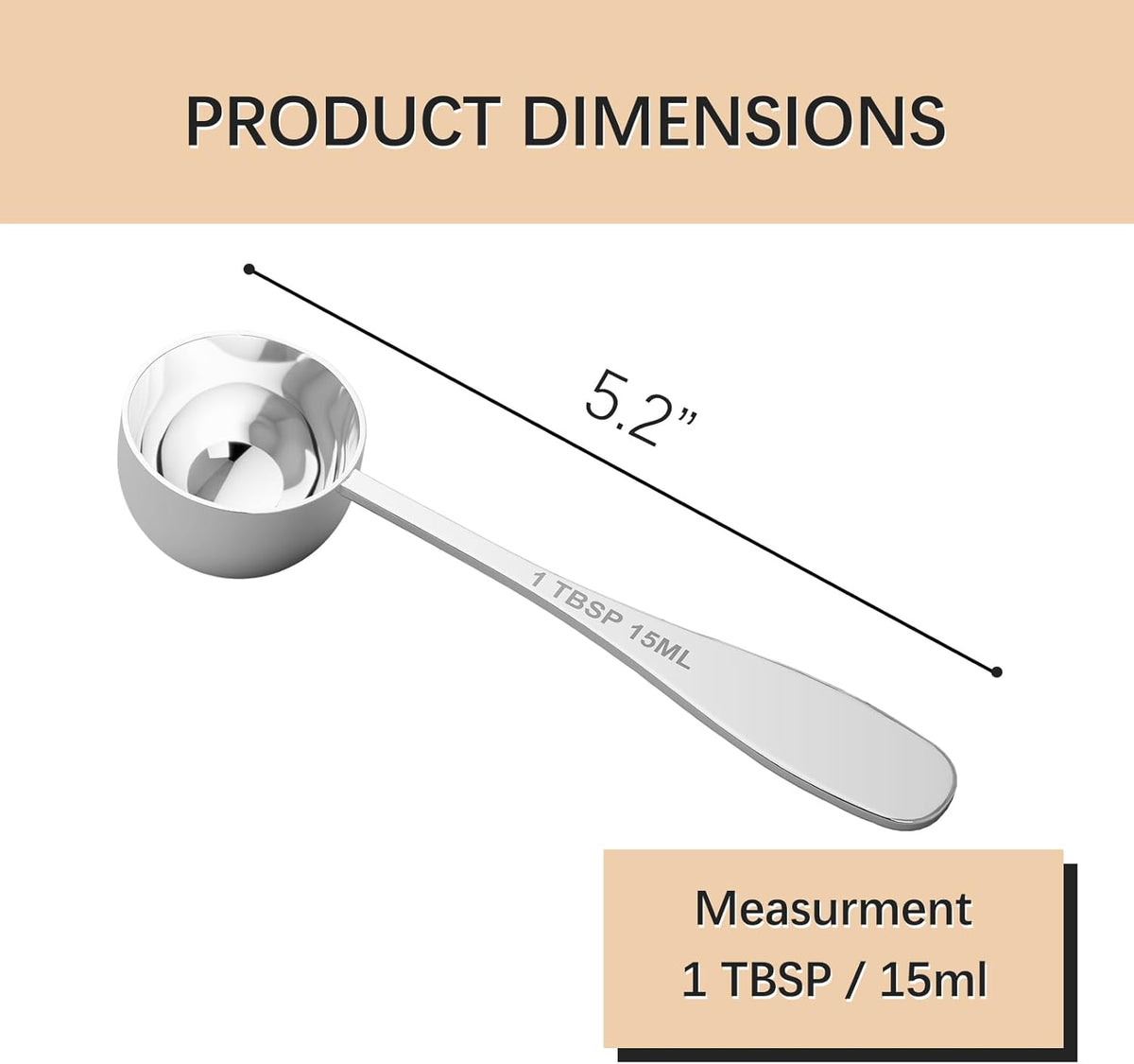 2PCS 1tbsp(3tsp, 15 ml) Single Measuring Spoon, Stainless Steel Individual Teaspoon, Metal Measure