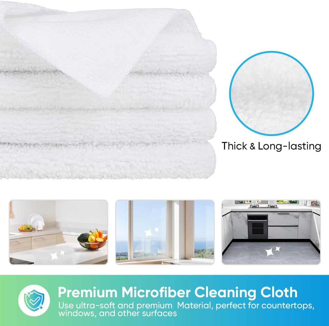 HOMEXCEL White Microfiber Cleaning Cloth, 12 Pack Premium Microfiber Towels for Cars, Lint Free