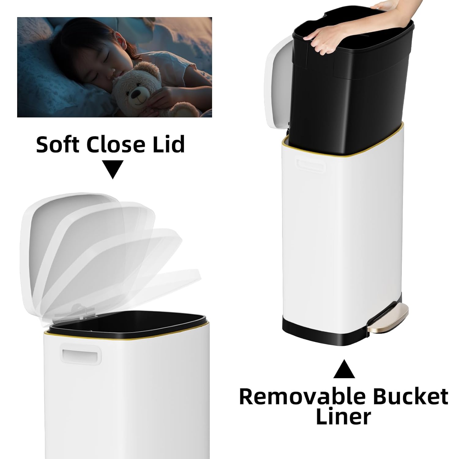 13 Gallon Trash Can with Lid, 50L Fingerprint Proof Stainless Steel Kitchen Trash Can with