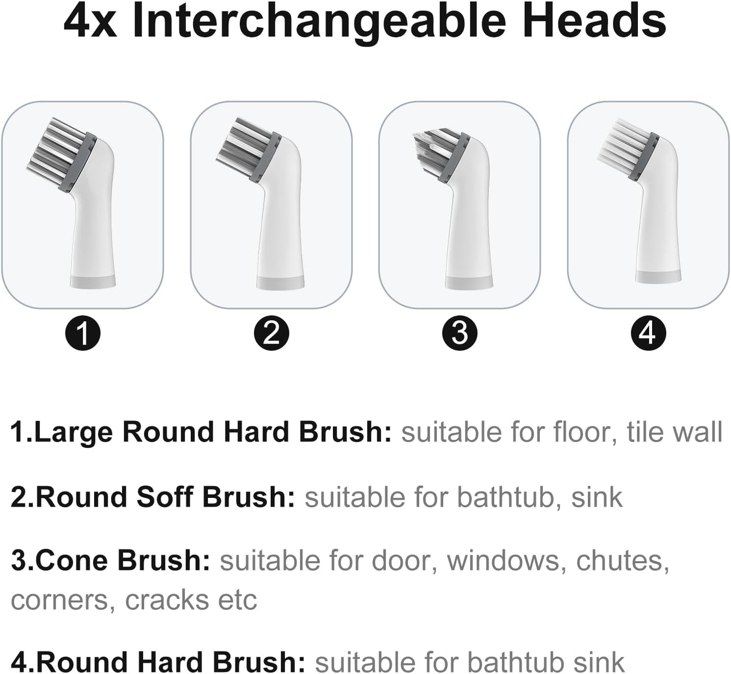 Electric Cleaning Brush with 4 in 1 Multiple Brush Heads, Indoor Household Cordless Motorized Brush