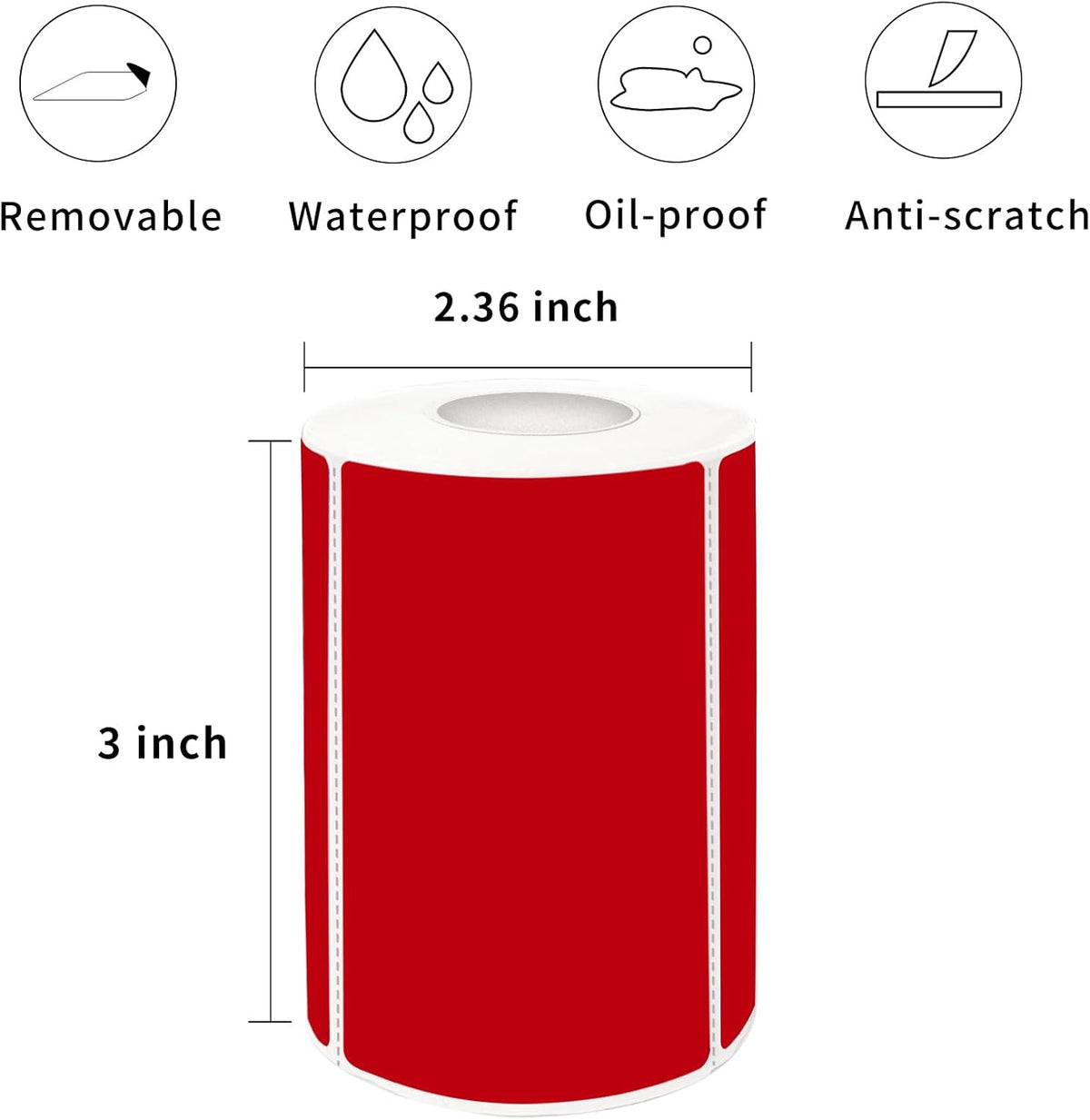 2×3 Inch Red Removable Thermal Labels,Self-Adhesive Square Direct Thermal Labels,300 Sheets per