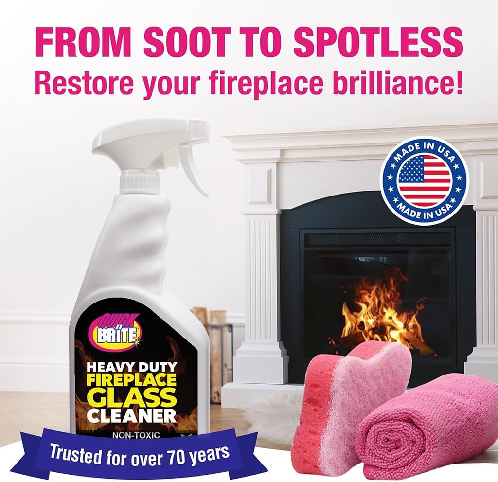 Quick N Brite Fireplace Glass Cleaner 24oz, Nonabrasive Cleaning Spray for Fireplace Glass, Oven