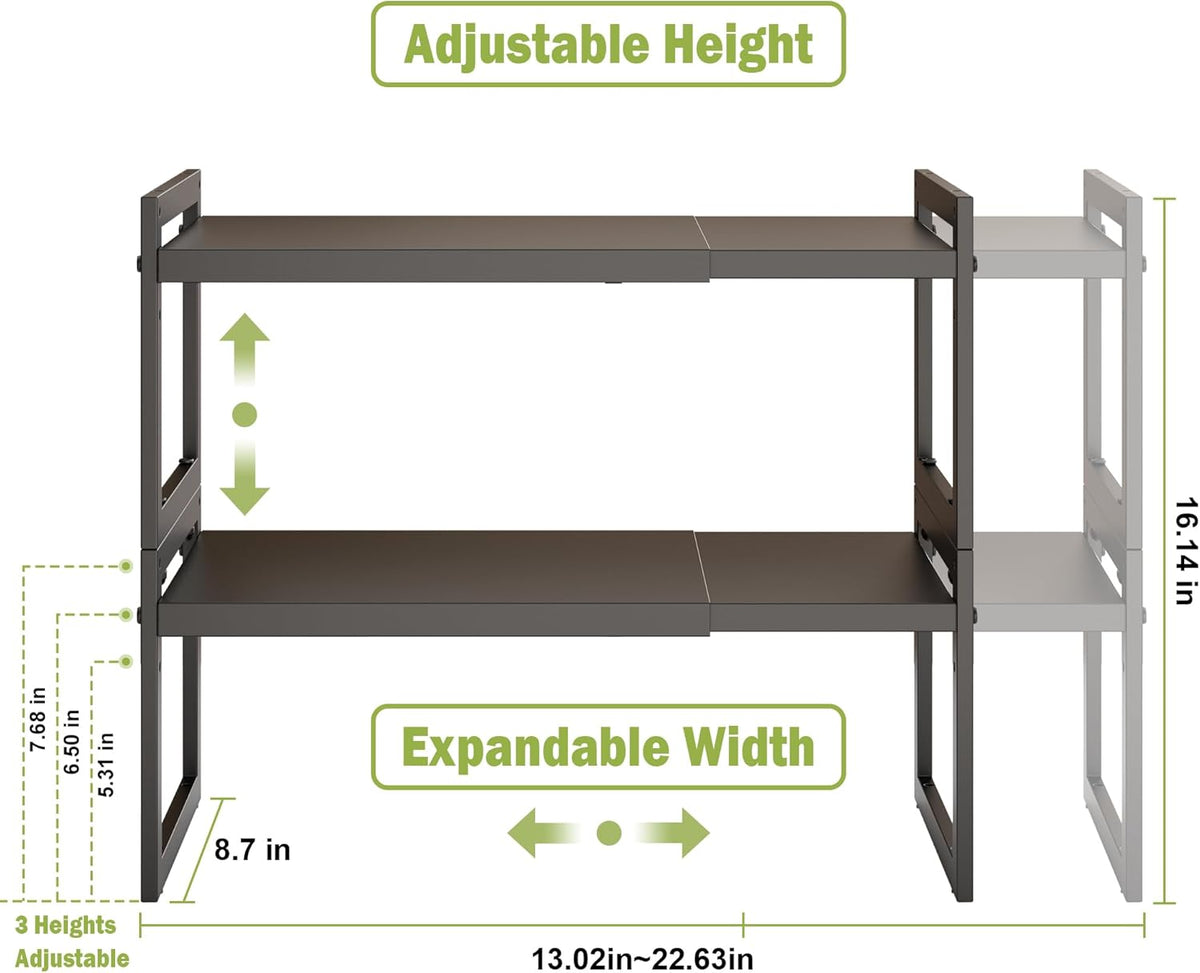 DOLALIKE Expandable kitchen Countertop Organizer, Stackable Cabinet Shelf Organizers, Space Saving