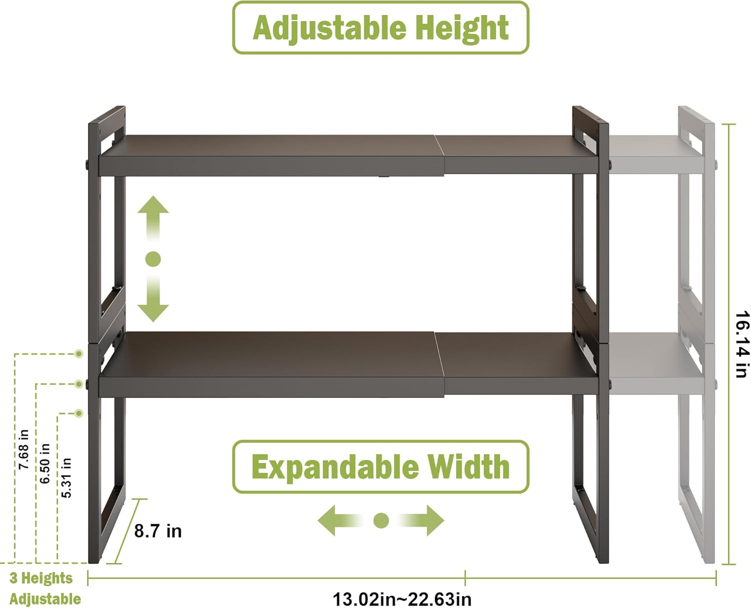 DOLALIKE Expandable kitchen Countertop Organizer, Stackable Cabinet Shelf Organizers, Space Saving