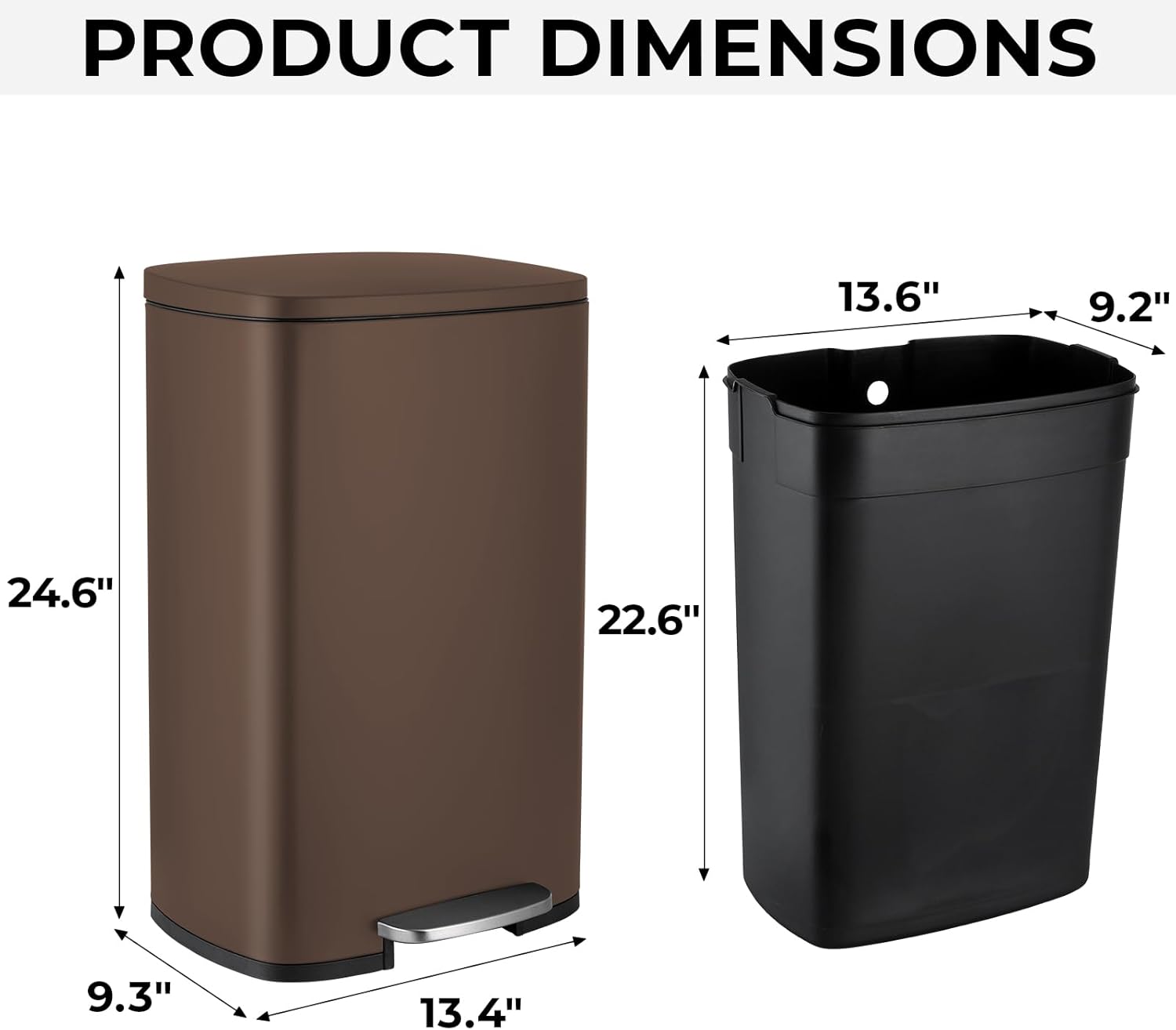 8 Gal Kitchen Trash Can, 30L Recycling or Garbage Bin, Brushed Stainless Steel Waste Basket