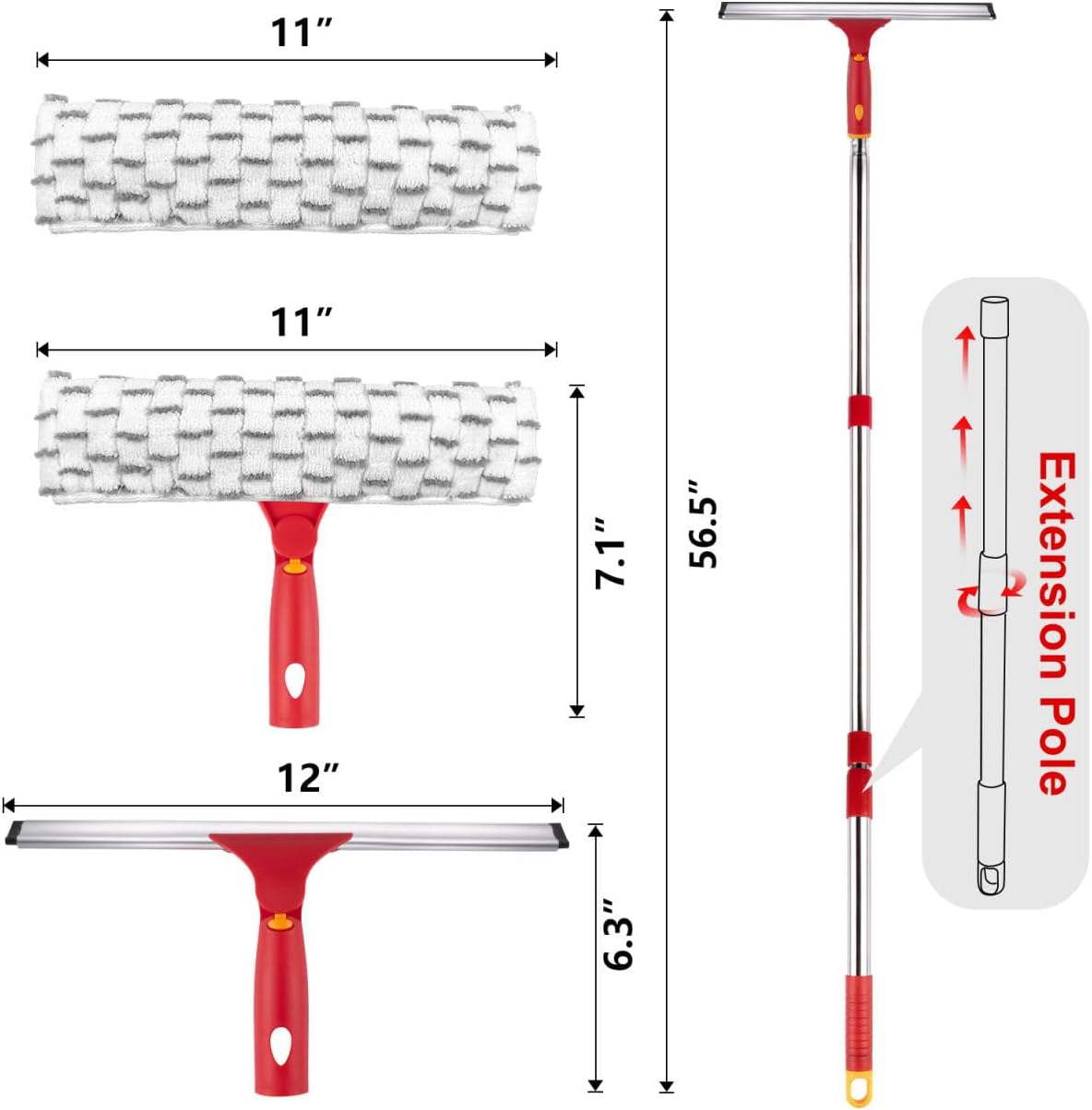 ITTAHO Squeegee for Window Cleaning, 12" Squeegee and 11" Microfiber Scrubber Combi with Stainless
