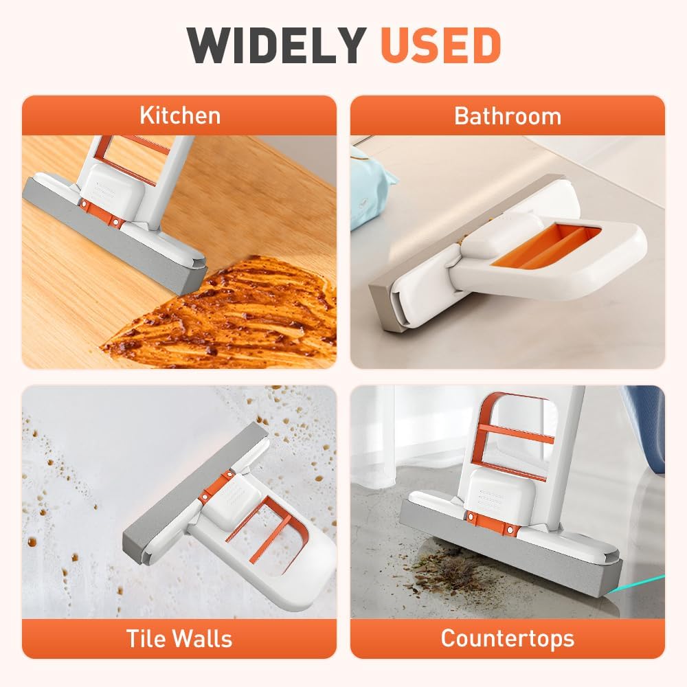Mini Foldable Desktop Mop, Wet and Dry Portable Cleaning Sponge Mop,Self Squeezing Mini Sponge Mop