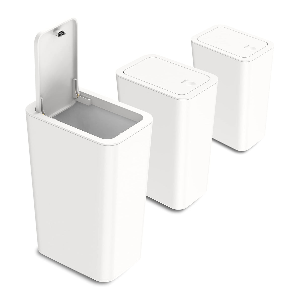 N. NETDOT 3 Pack 10L / 2.6 Gallon Small Trash Can with Lid, Bathroom Garbage Can with Pop-Up Lid