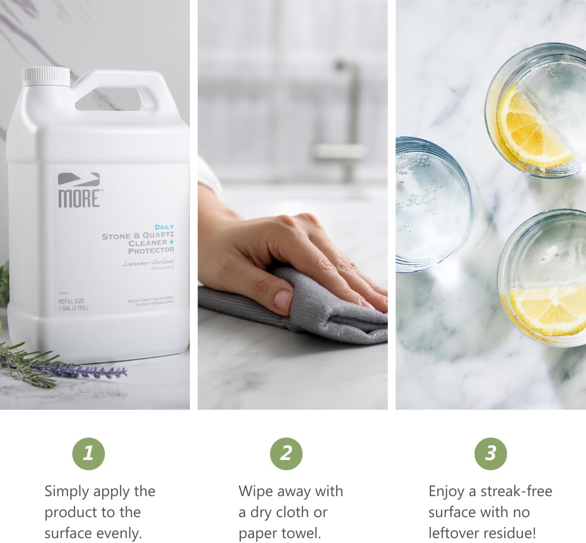 MORE Stone & Quartz Cleaner + Protector - Granite, Quartz & Marble Cleaner - For Kitchen & Bathroom